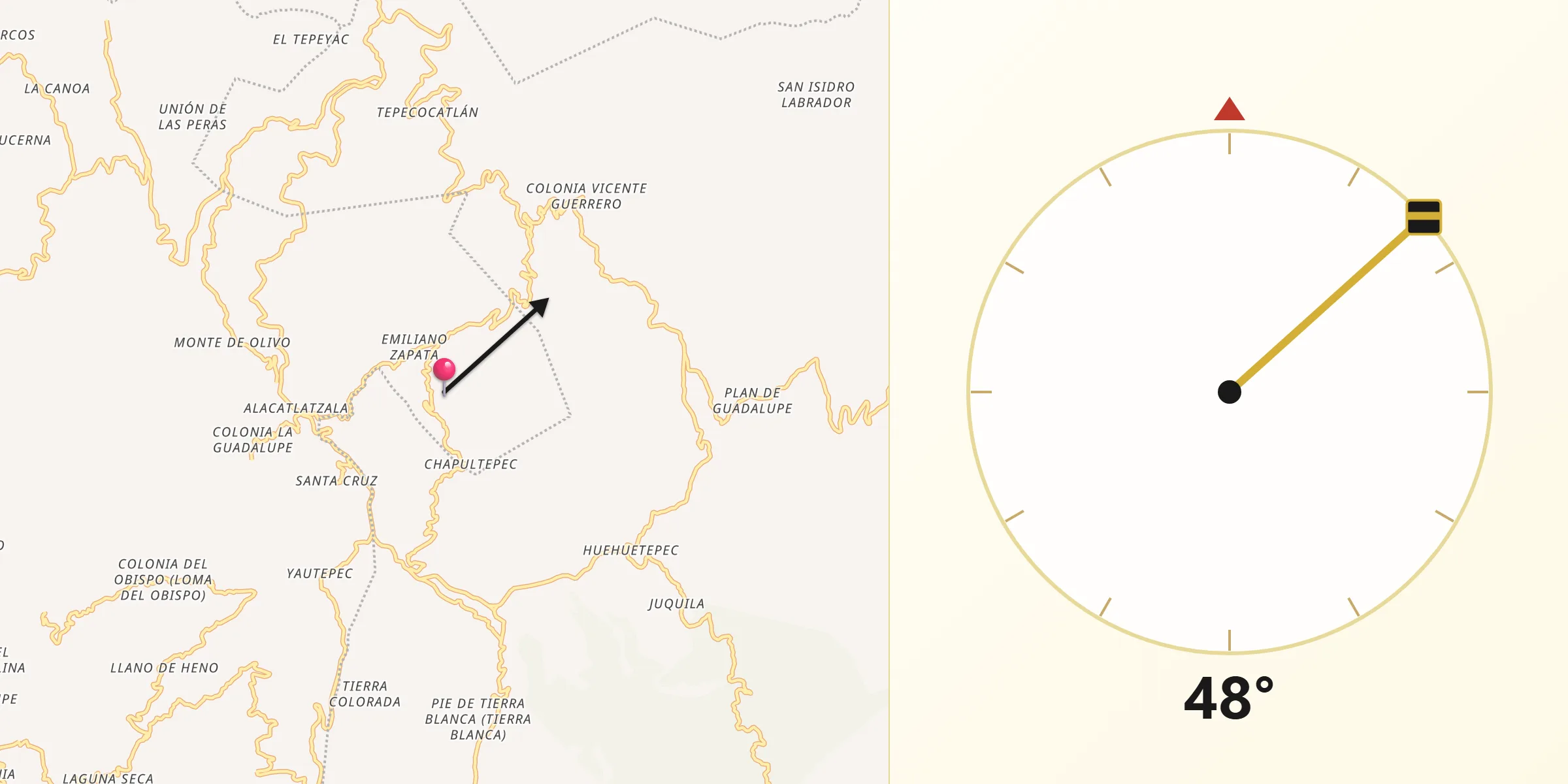 Dirección de la Qibla desde Cuatzoquitengo