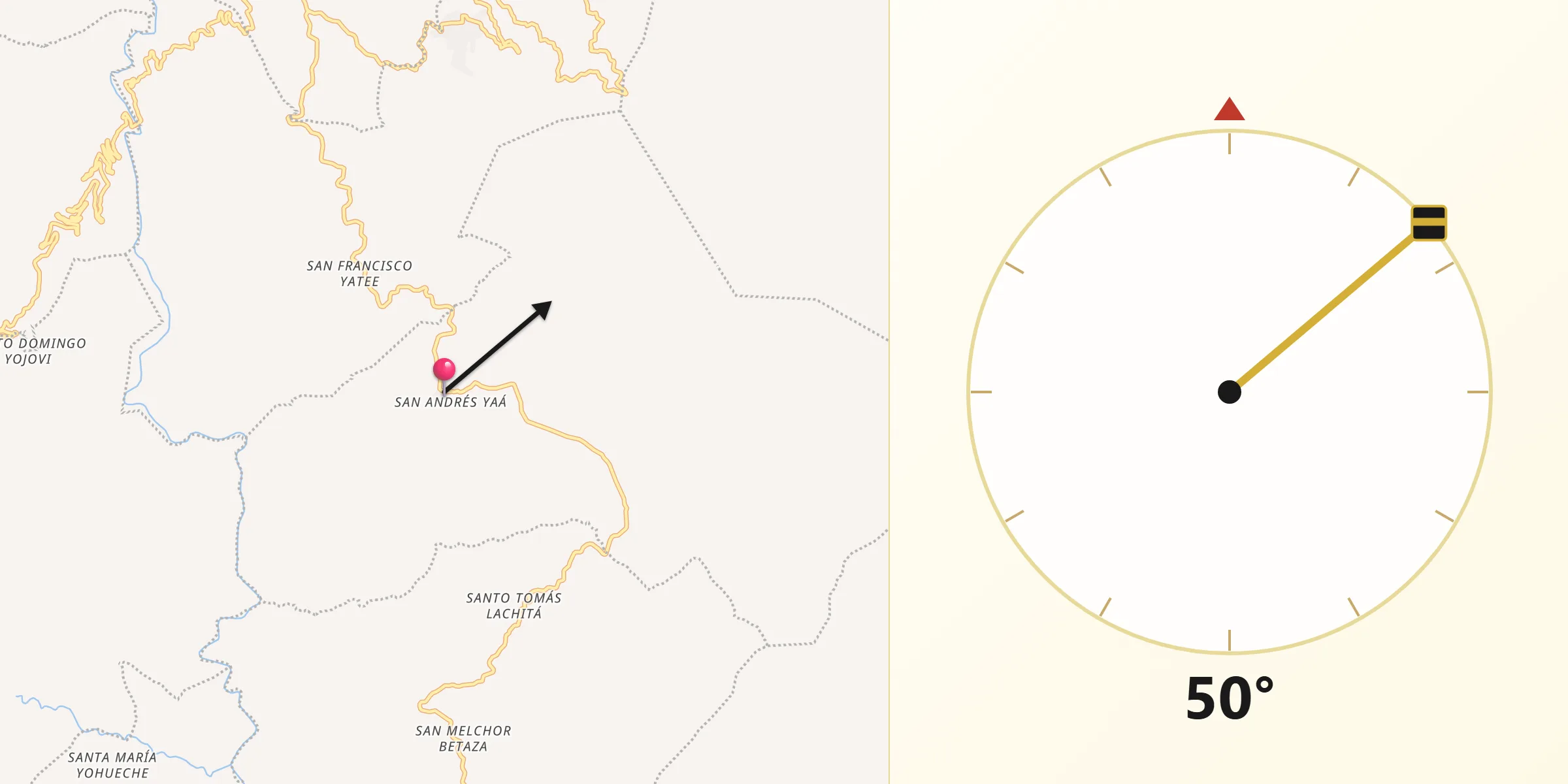 Dirección de la Qibla desde San Andrés Yaá