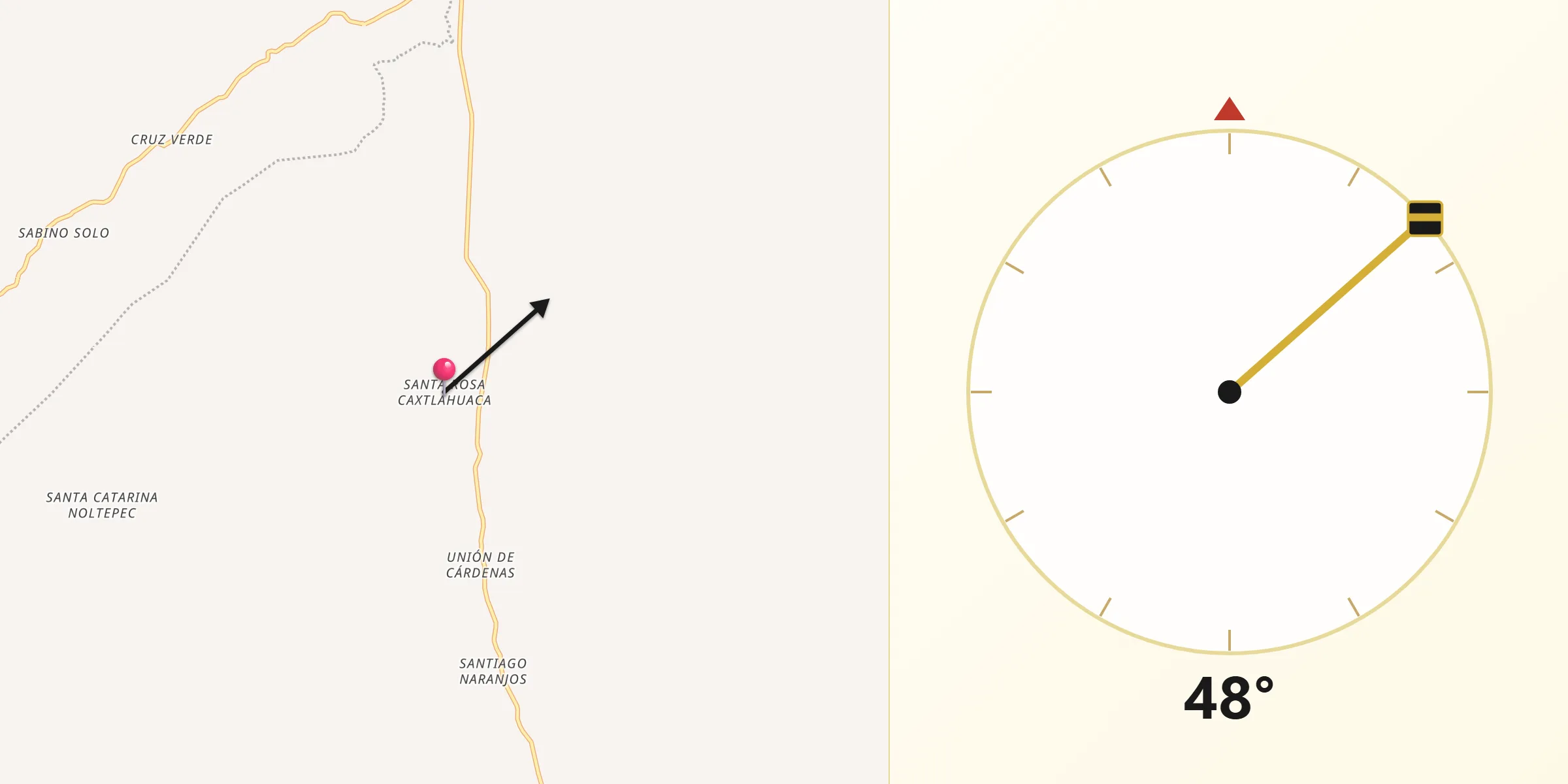 Dirección de la Qibla desde Santa Rosa Caxtlahuaca