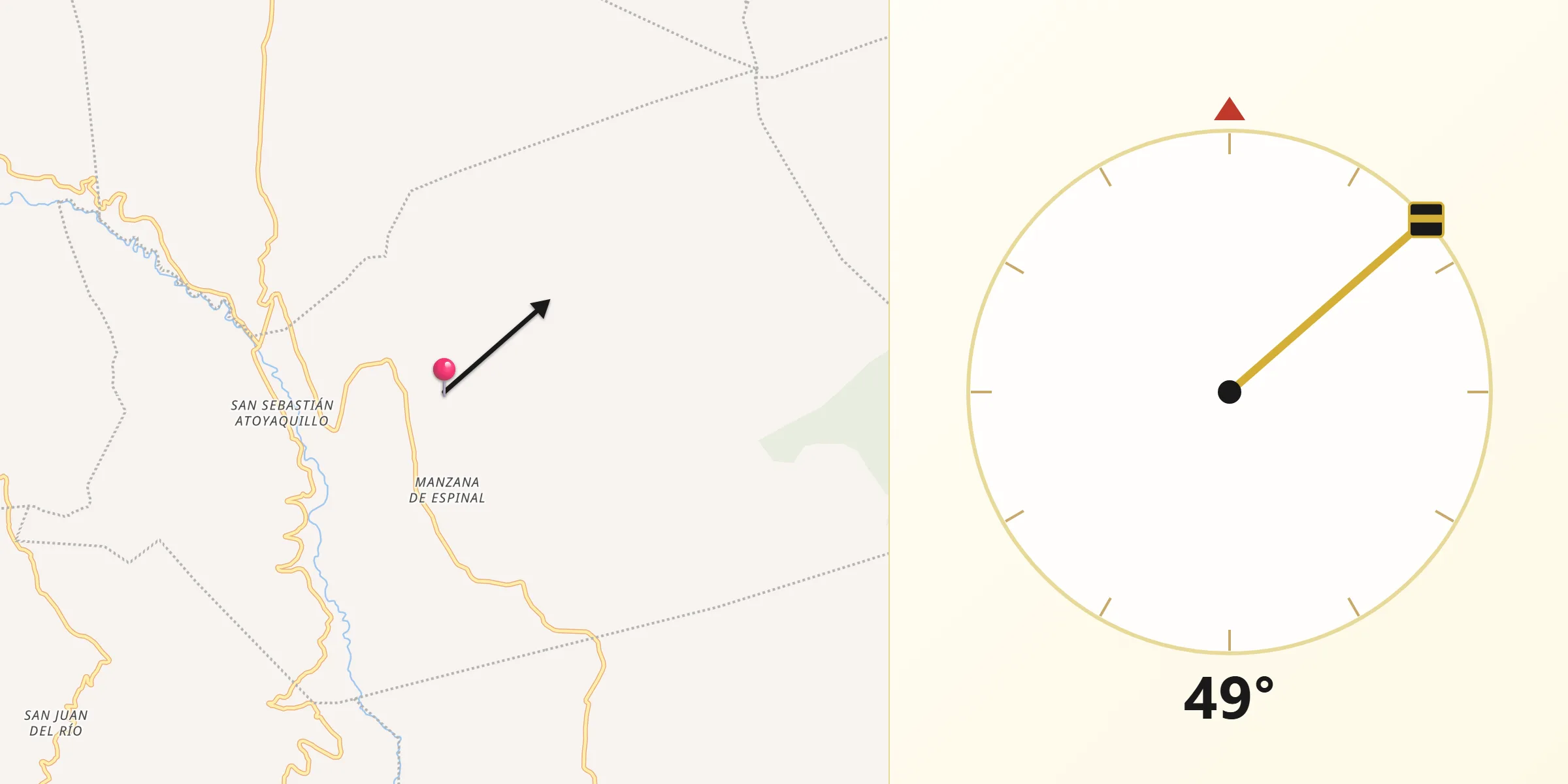 Dirección de la Qibla desde San Miguel Achiutla