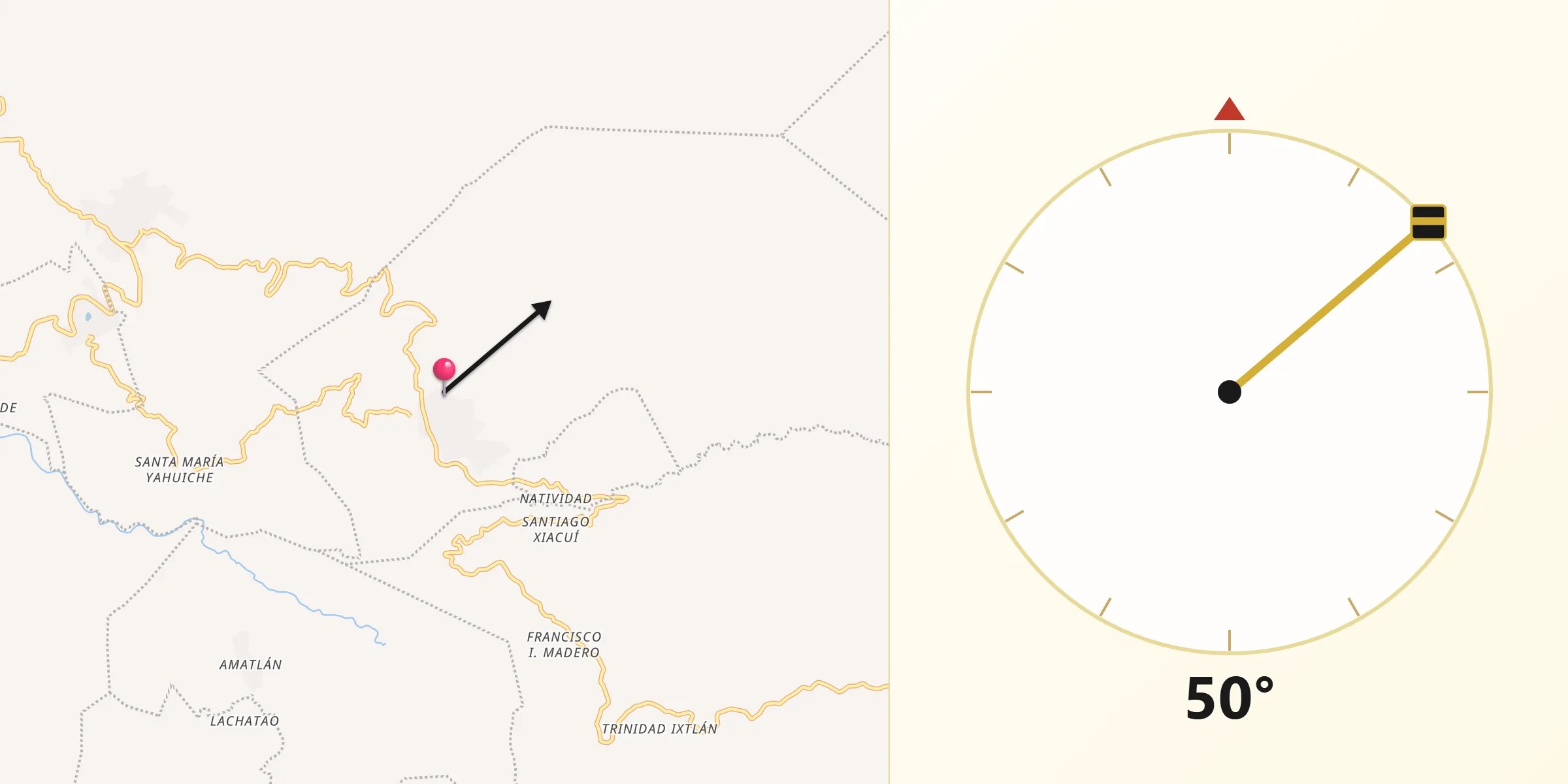 Dirección de la Qibla desde Capulálpam de Méndez