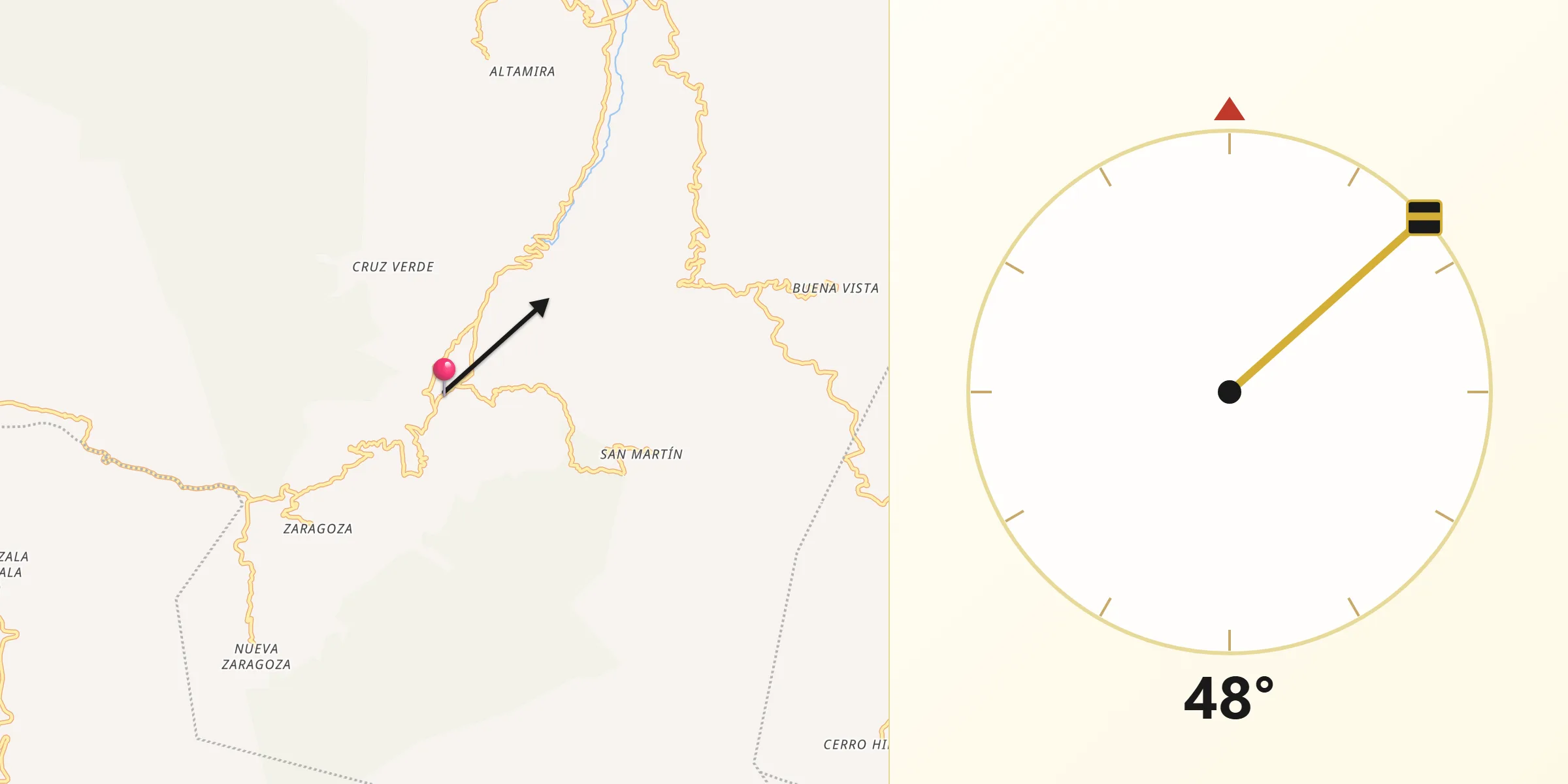 Dirección de la Qibla desde San Vicente Zoyatlán