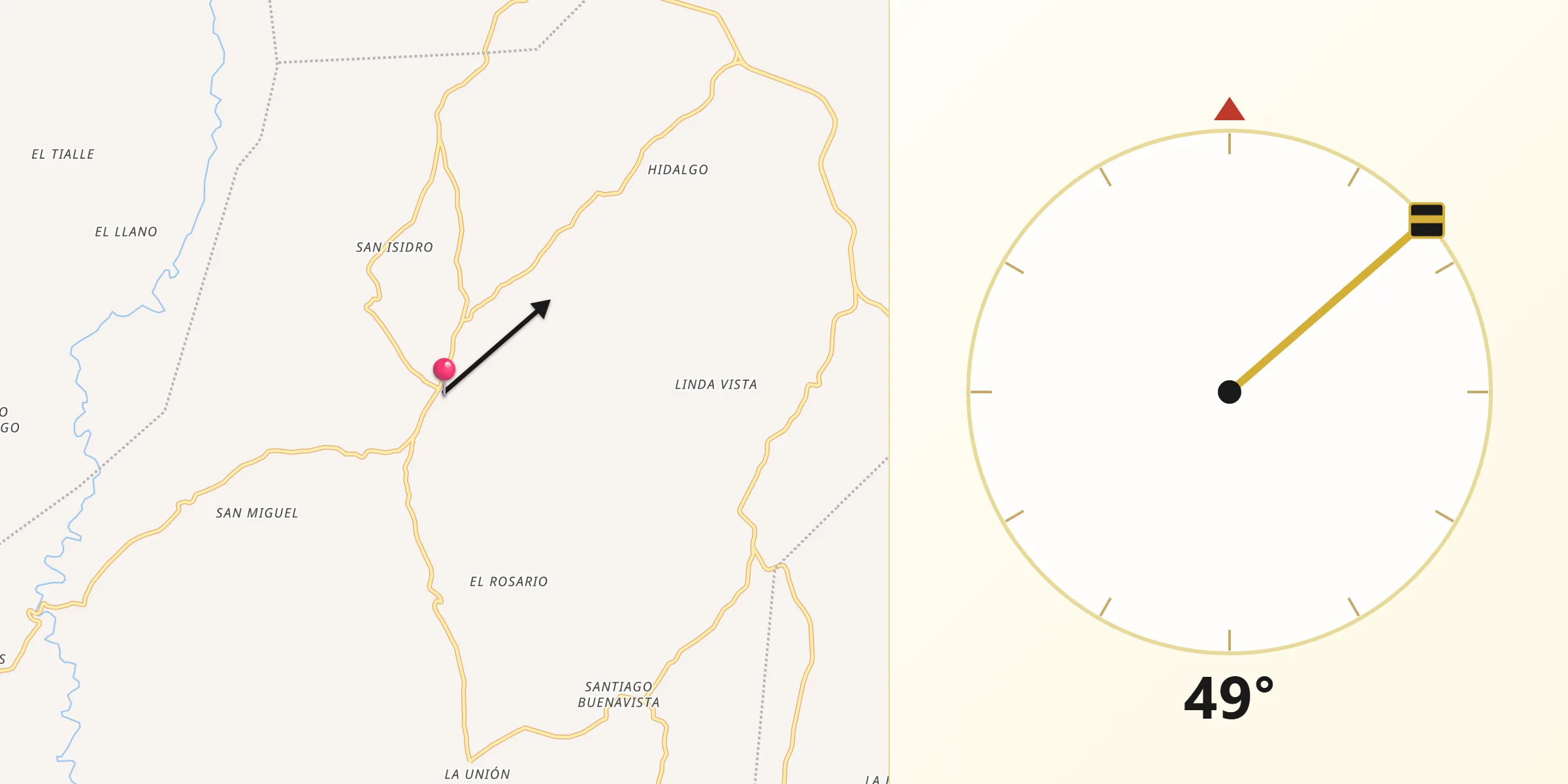 Dirección de la Qibla desde Magdalena Jaltepec