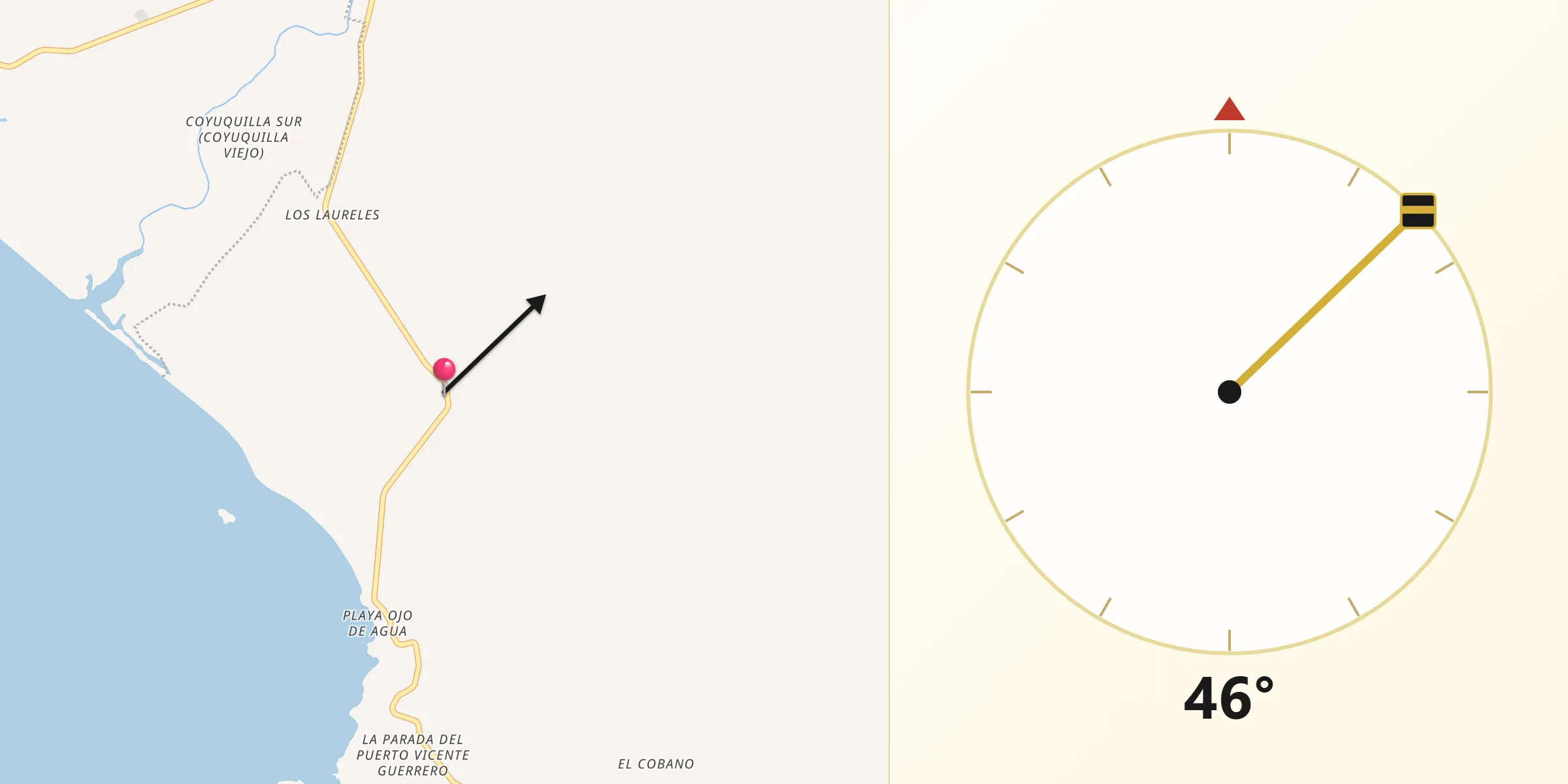 Dirección de la Qibla desde Papanoa