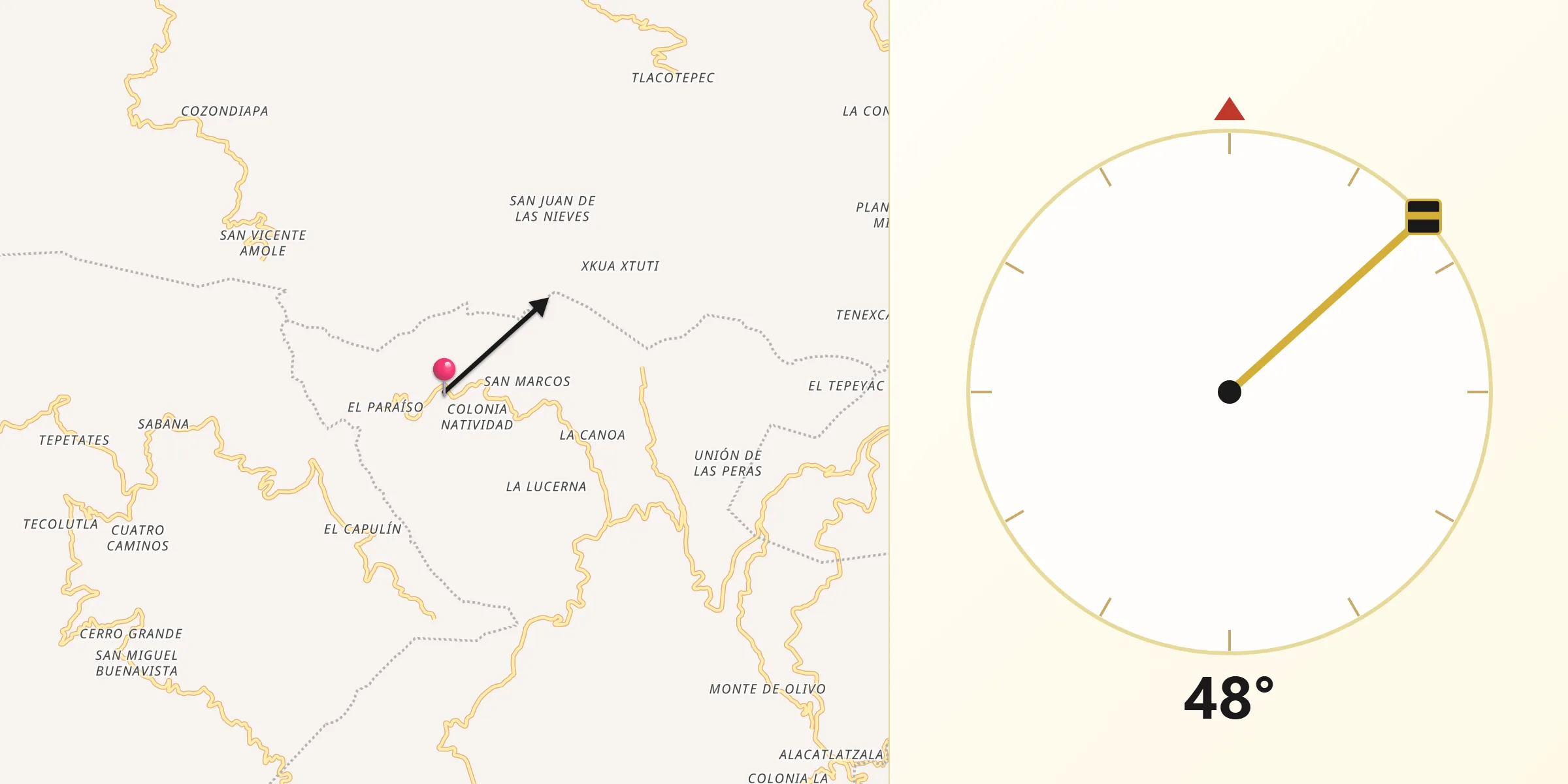 Dirección de la Qibla desde Moyotepec (Moyotepec de Juárez)