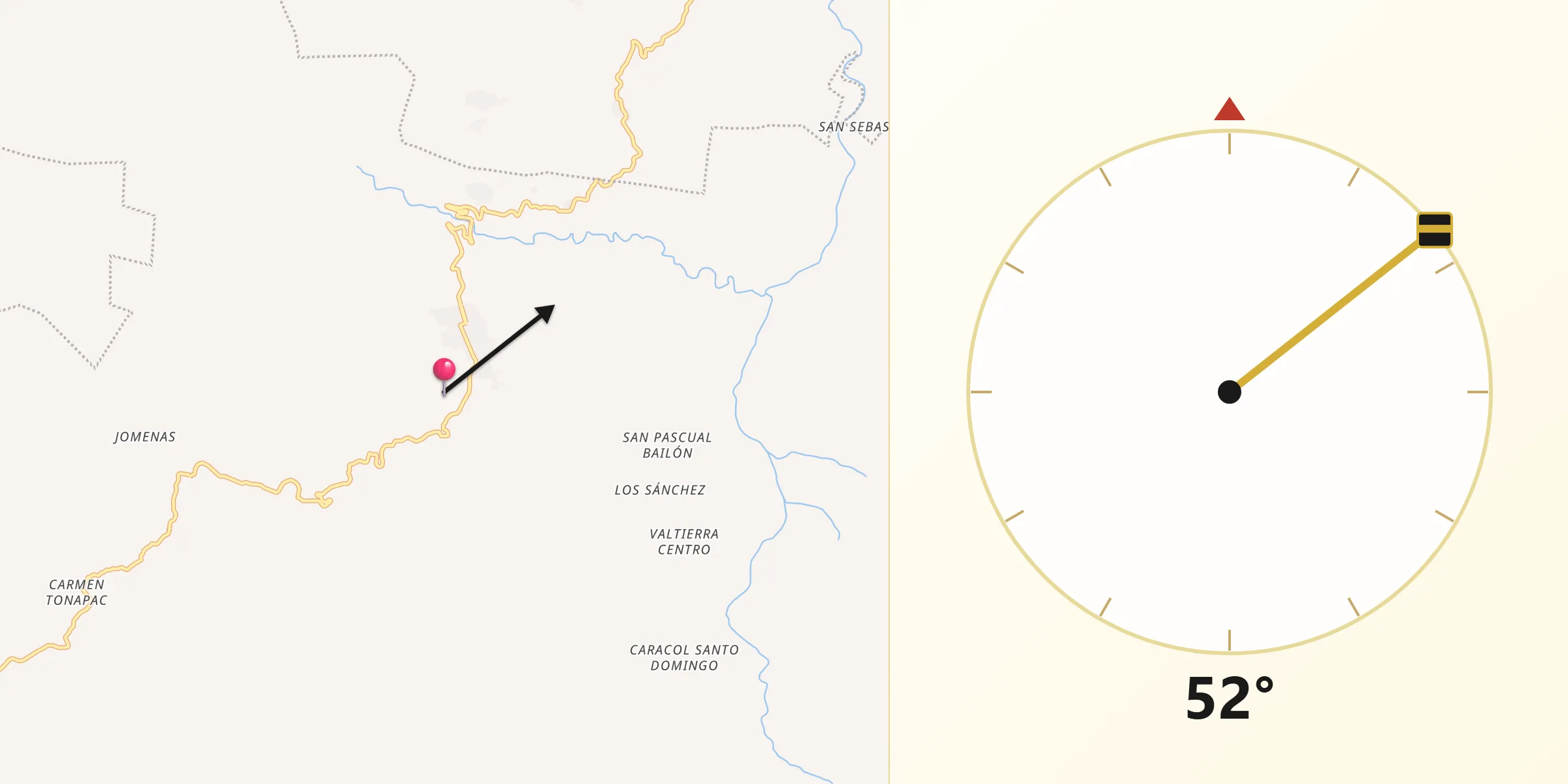Dirección de la Qibla desde Chapultenango