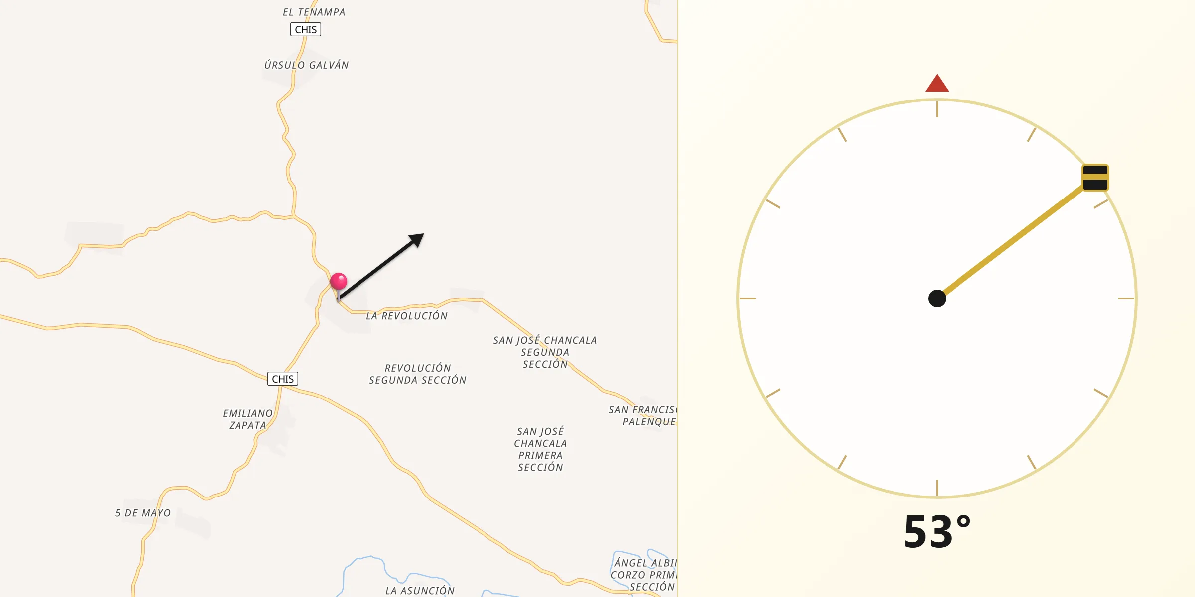 Dirección de la Qibla desde Río Chancalá