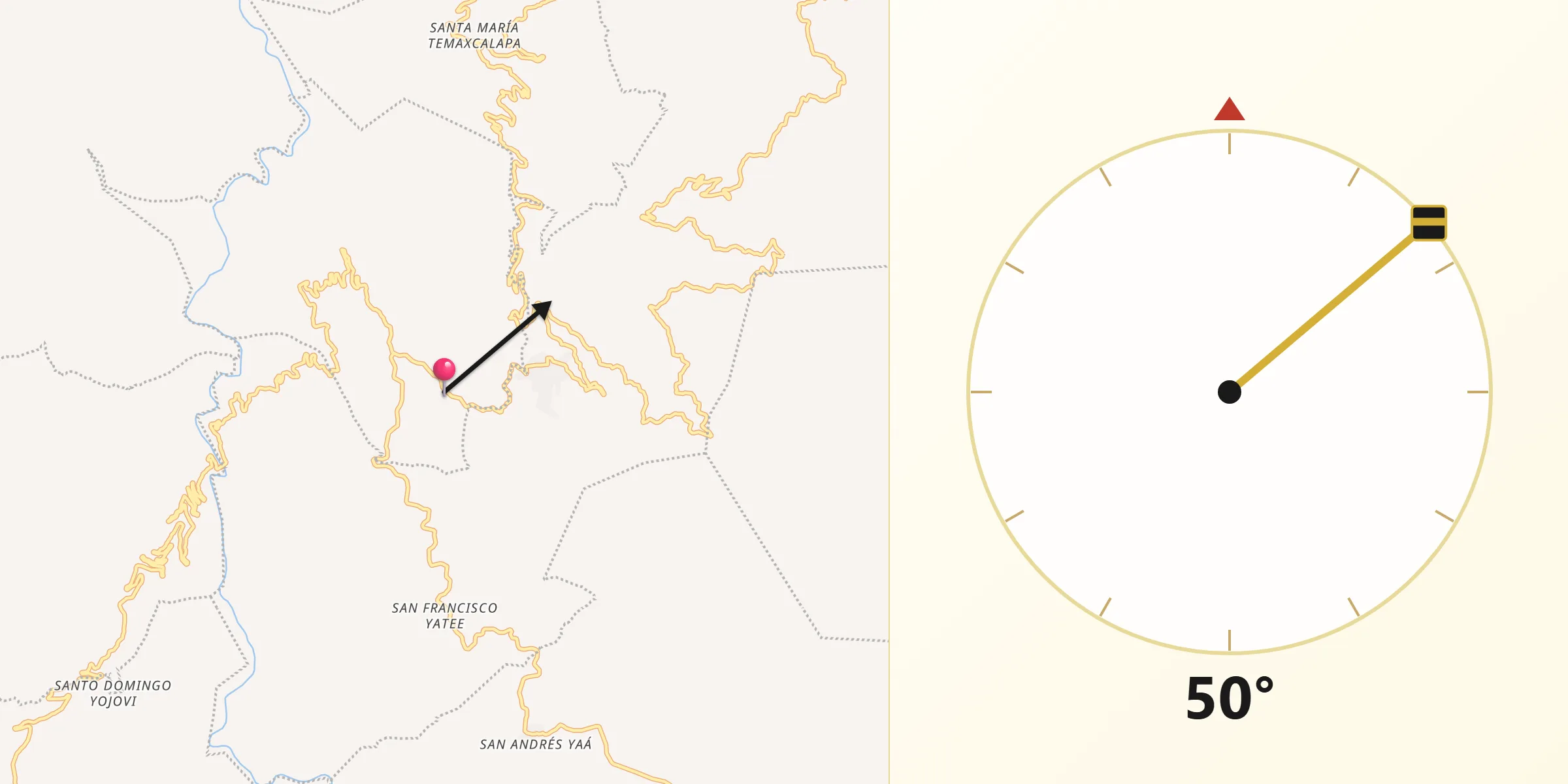 Dirección de la Qibla desde San Cristóbal Lachirioag