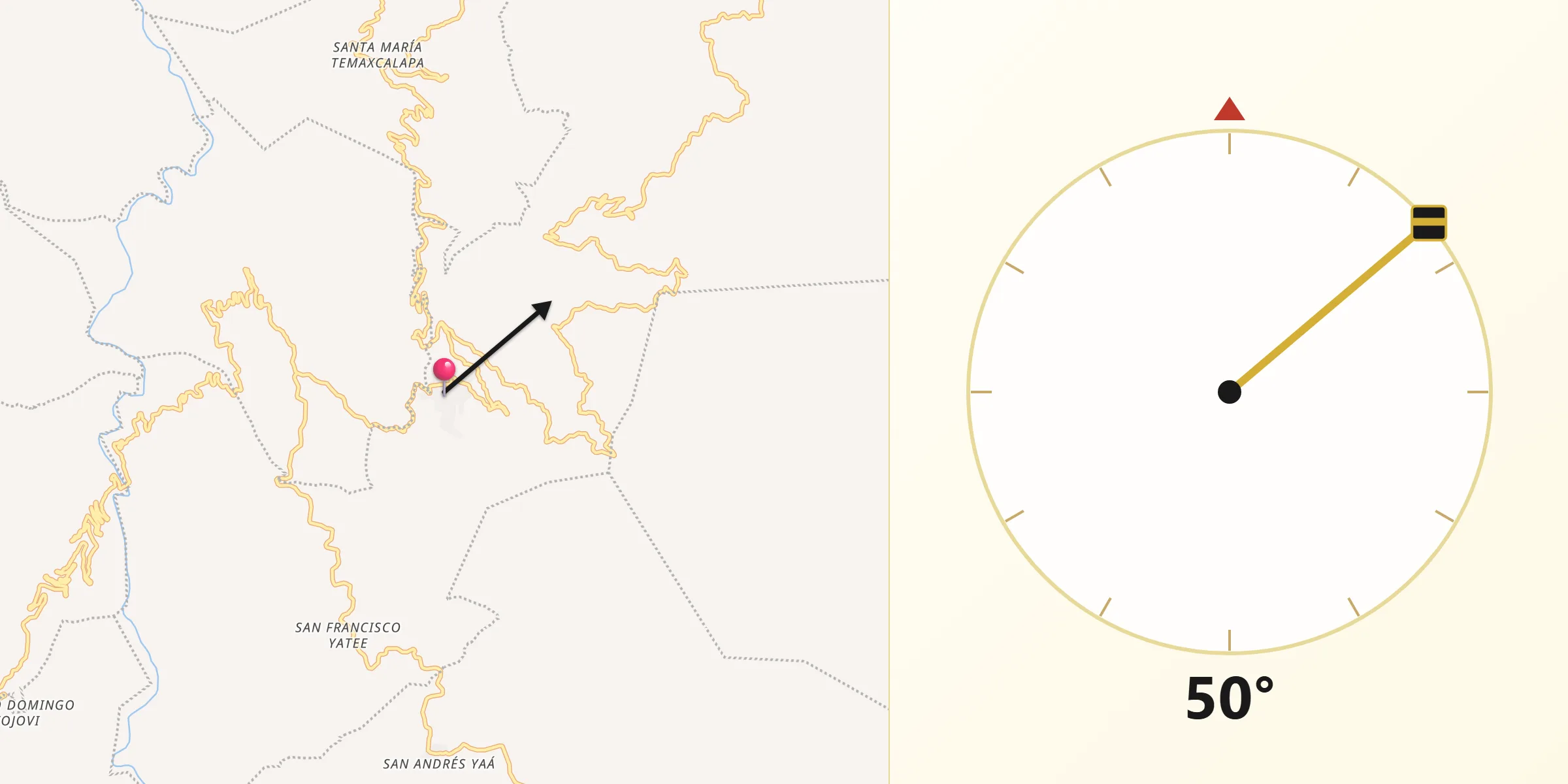 Dirección de la Qibla desde San Ildefonso Villa Alta