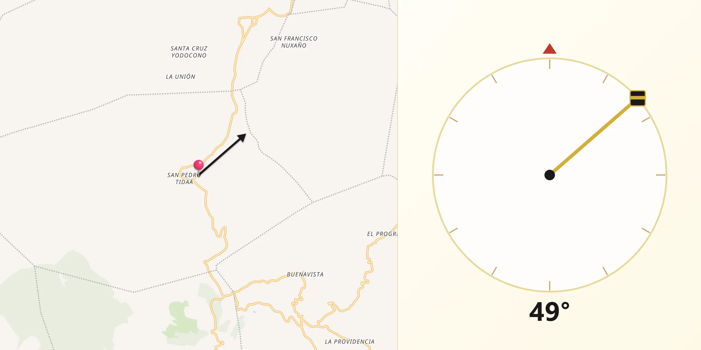 Dirección de la Qibla desde San Pedro Tidaá