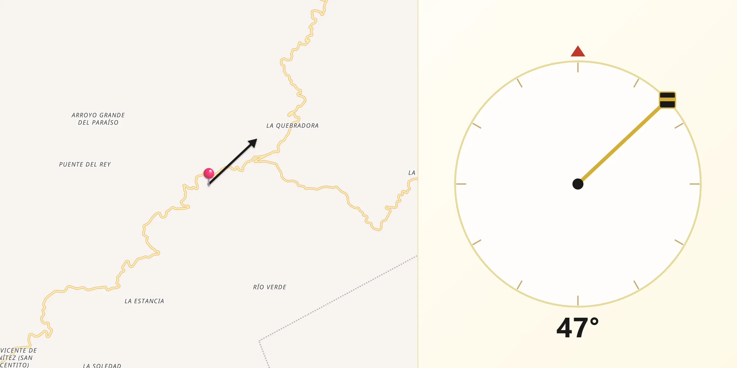 Dirección de la Qibla desde El Paraíso