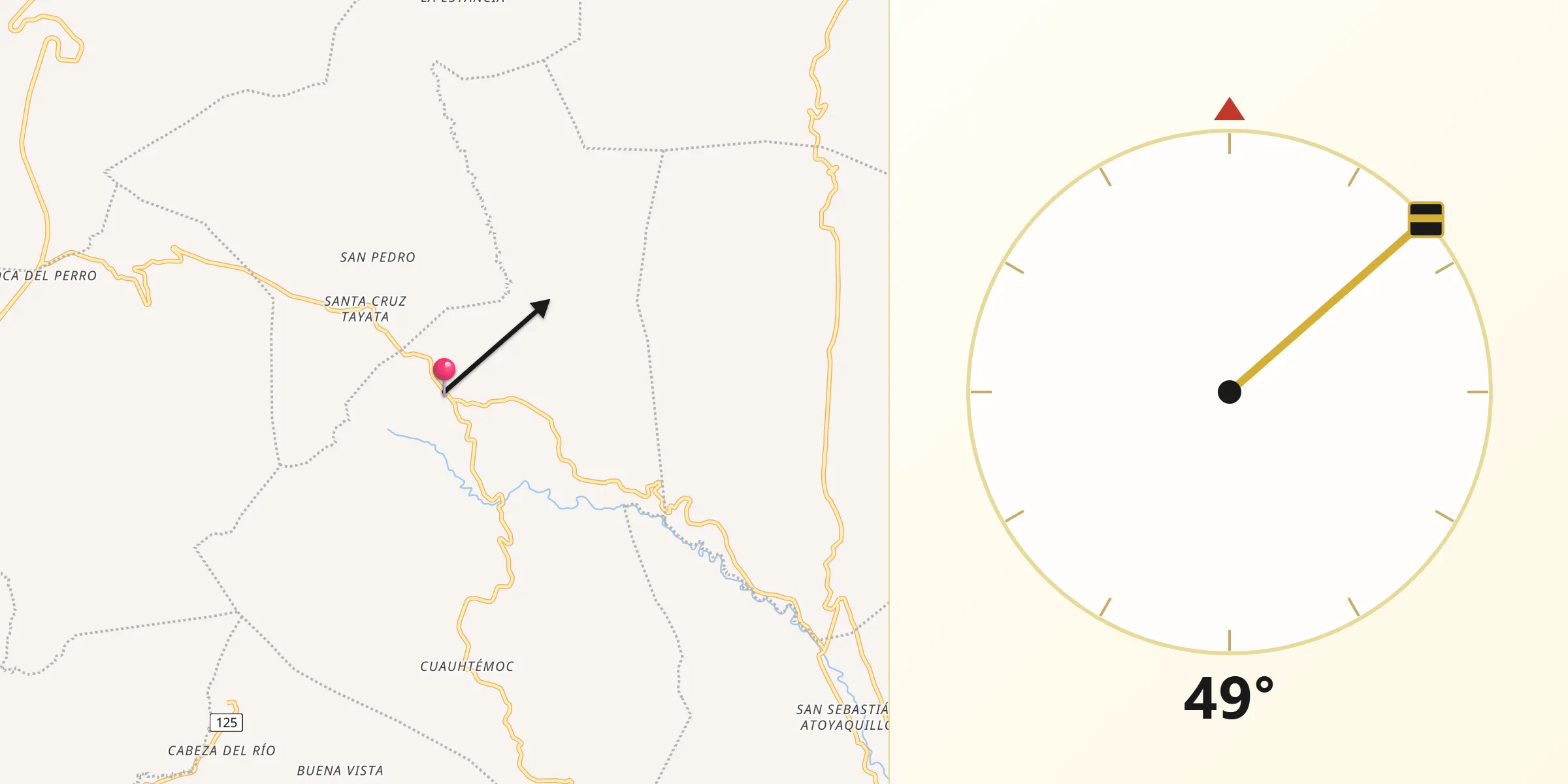 Dirección de la Qibla desde Santa Catarina Tayata
