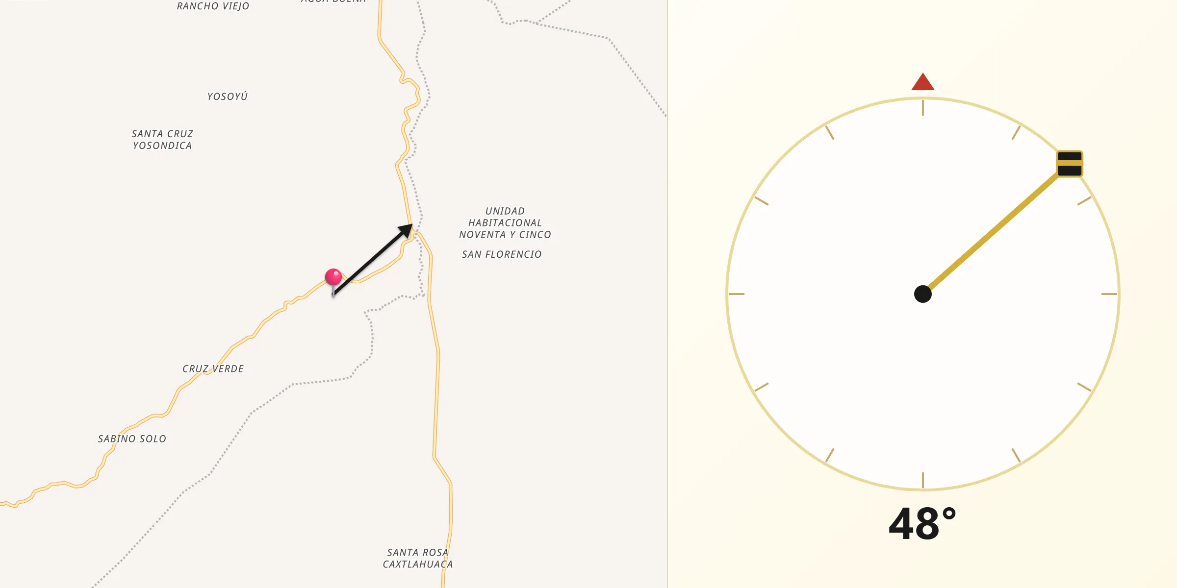Dirección de la Qibla desde San Sebastián Tecomaxtlahuaca
