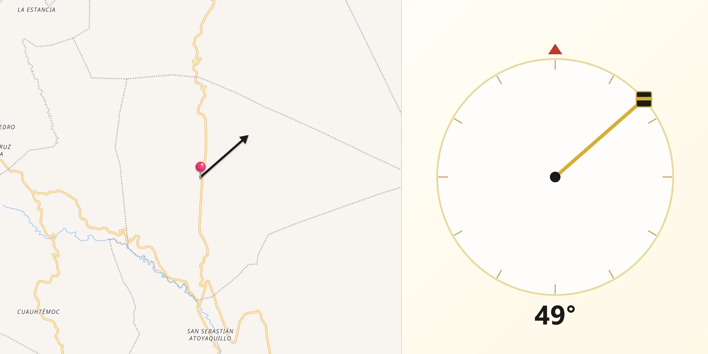 Dirección de la Qibla desde San Juan Achiutla
