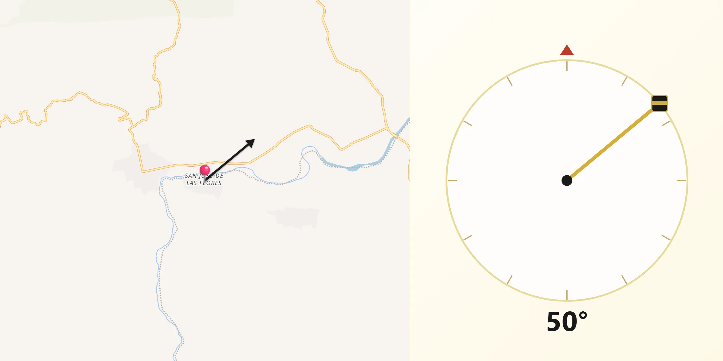 Dirección de la Qibla desde San José de las Flores