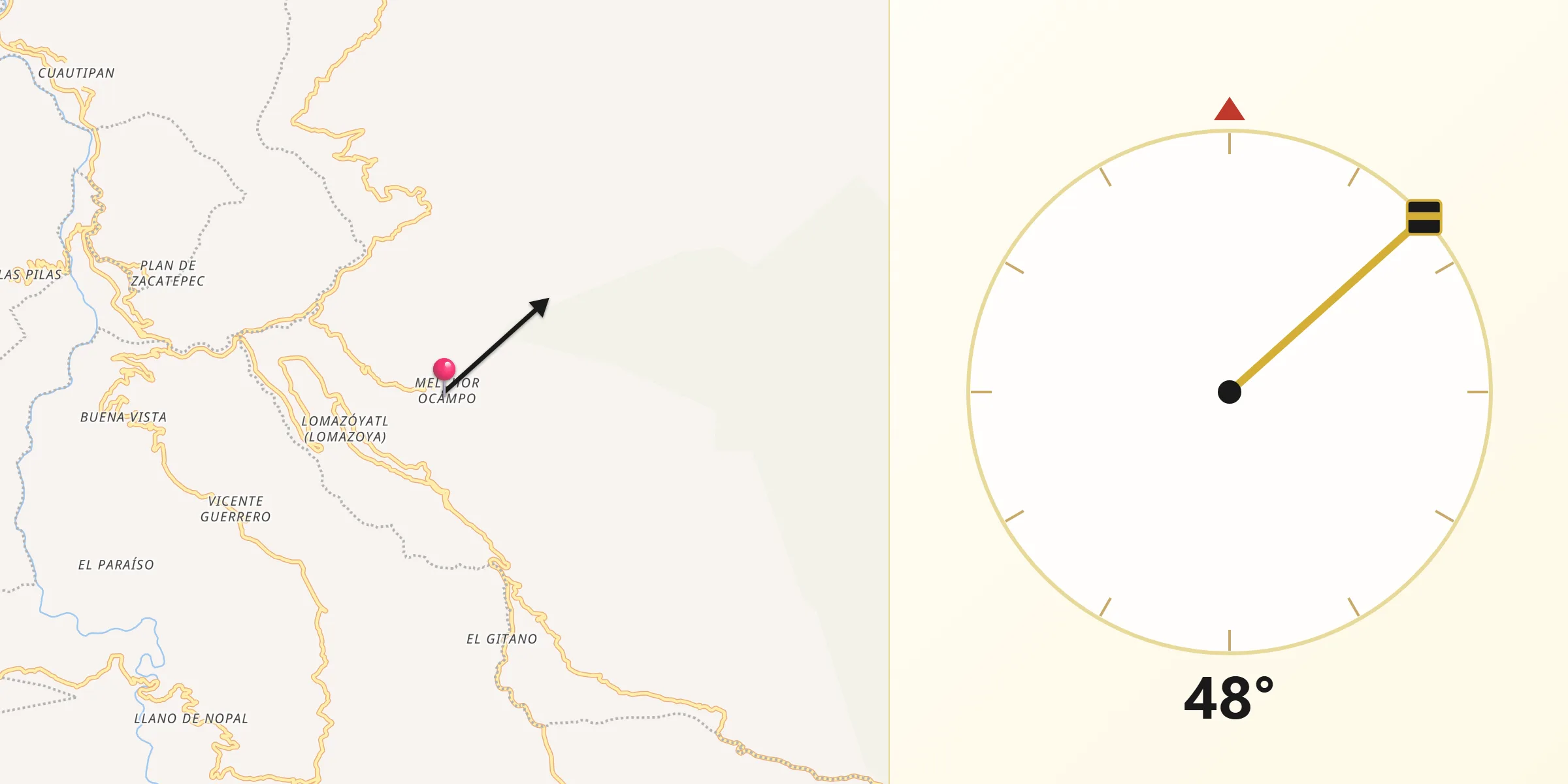 Dirección de la Qibla desde Melchor Ocampo