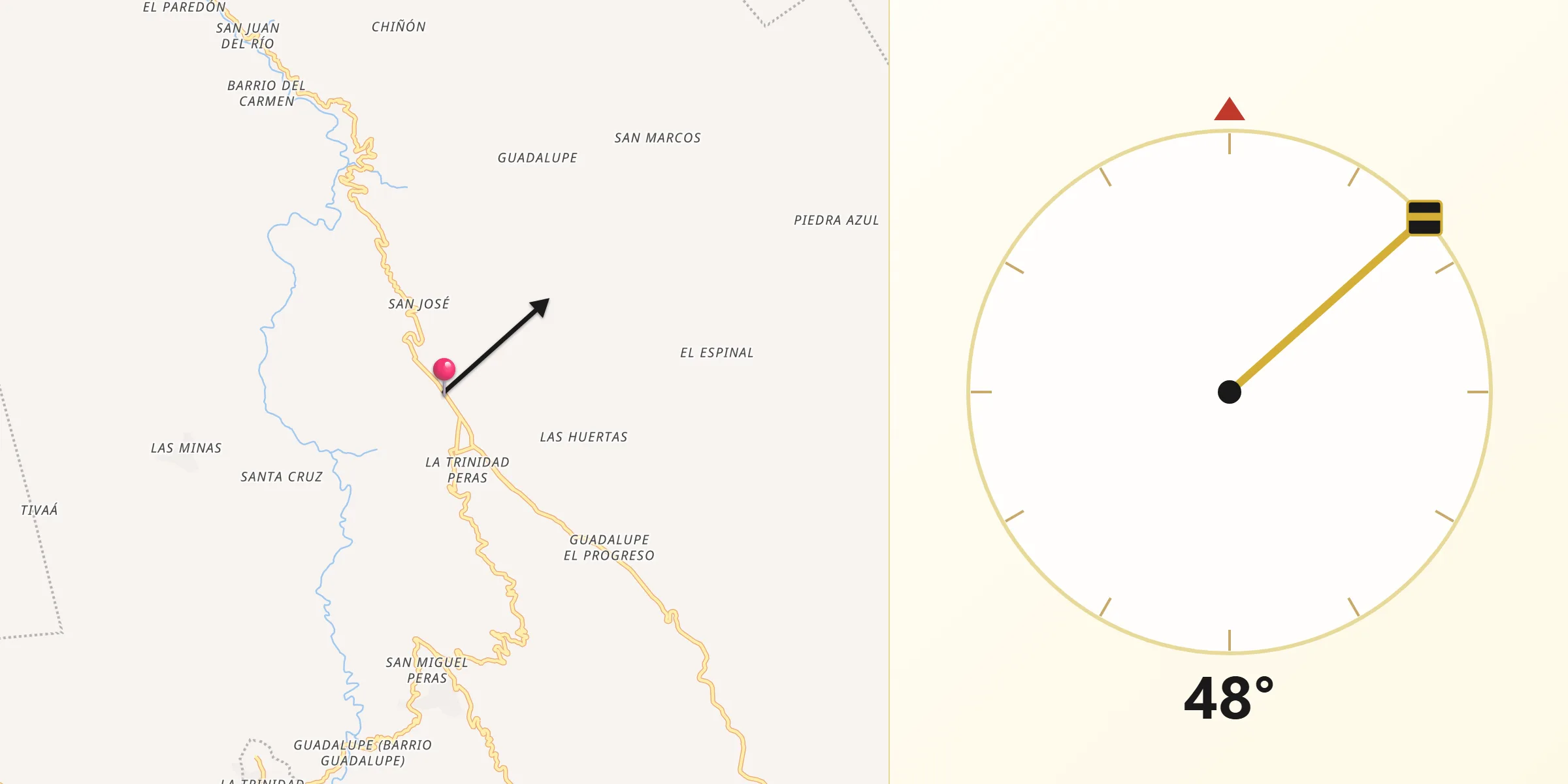 Dirección de la Qibla desde San Martín Peras