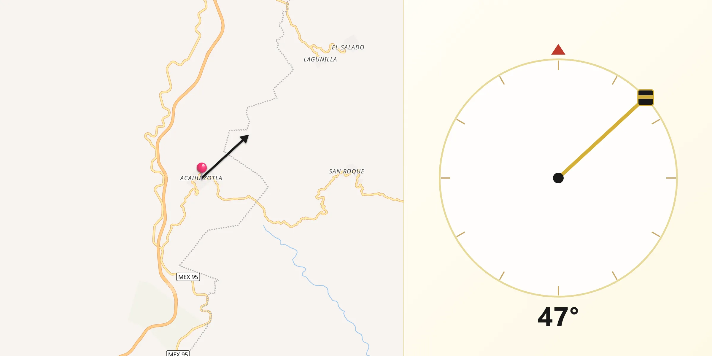 Dirección de la Qibla desde Acahuizotla