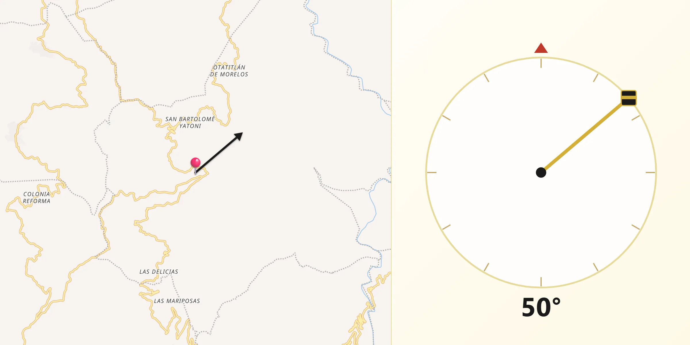 Dirección de la Qibla desde Villa Talea de Castro