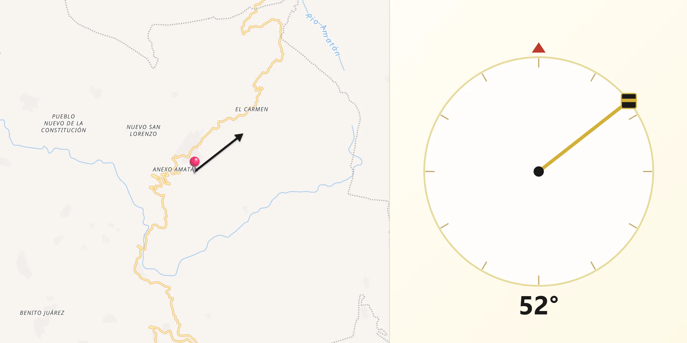 Dirección de la Qibla desde Amatán