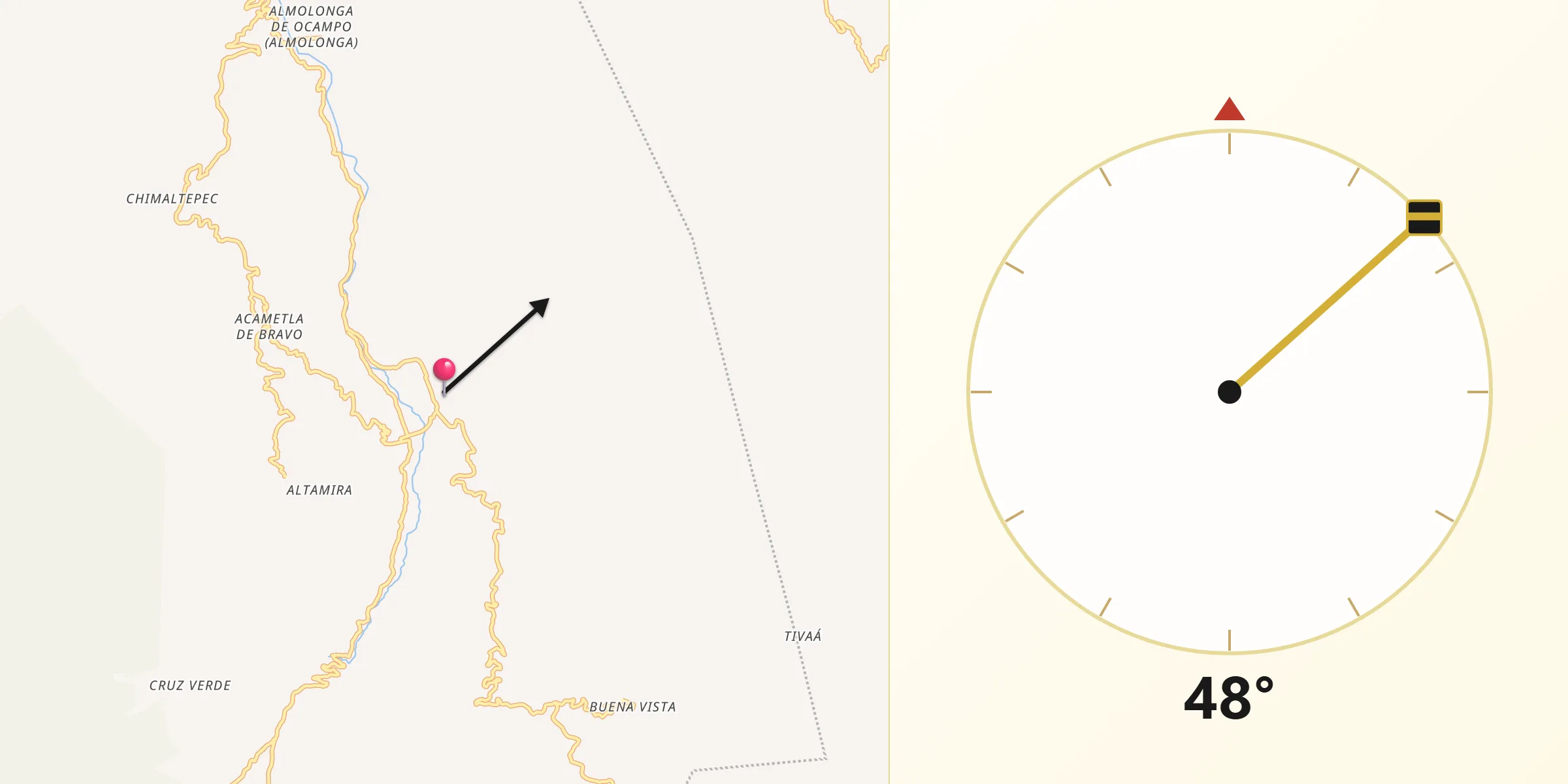 Dirección de la Qibla desde Tlahuapa