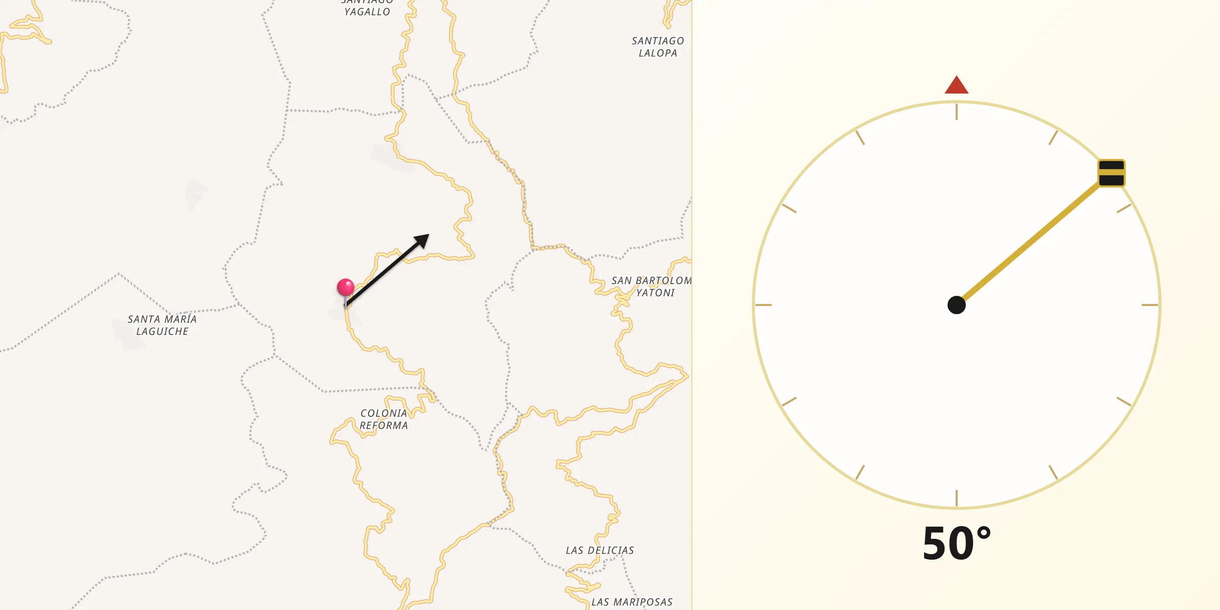 Dirección de la Qibla desde Tanetze de Zaragoza