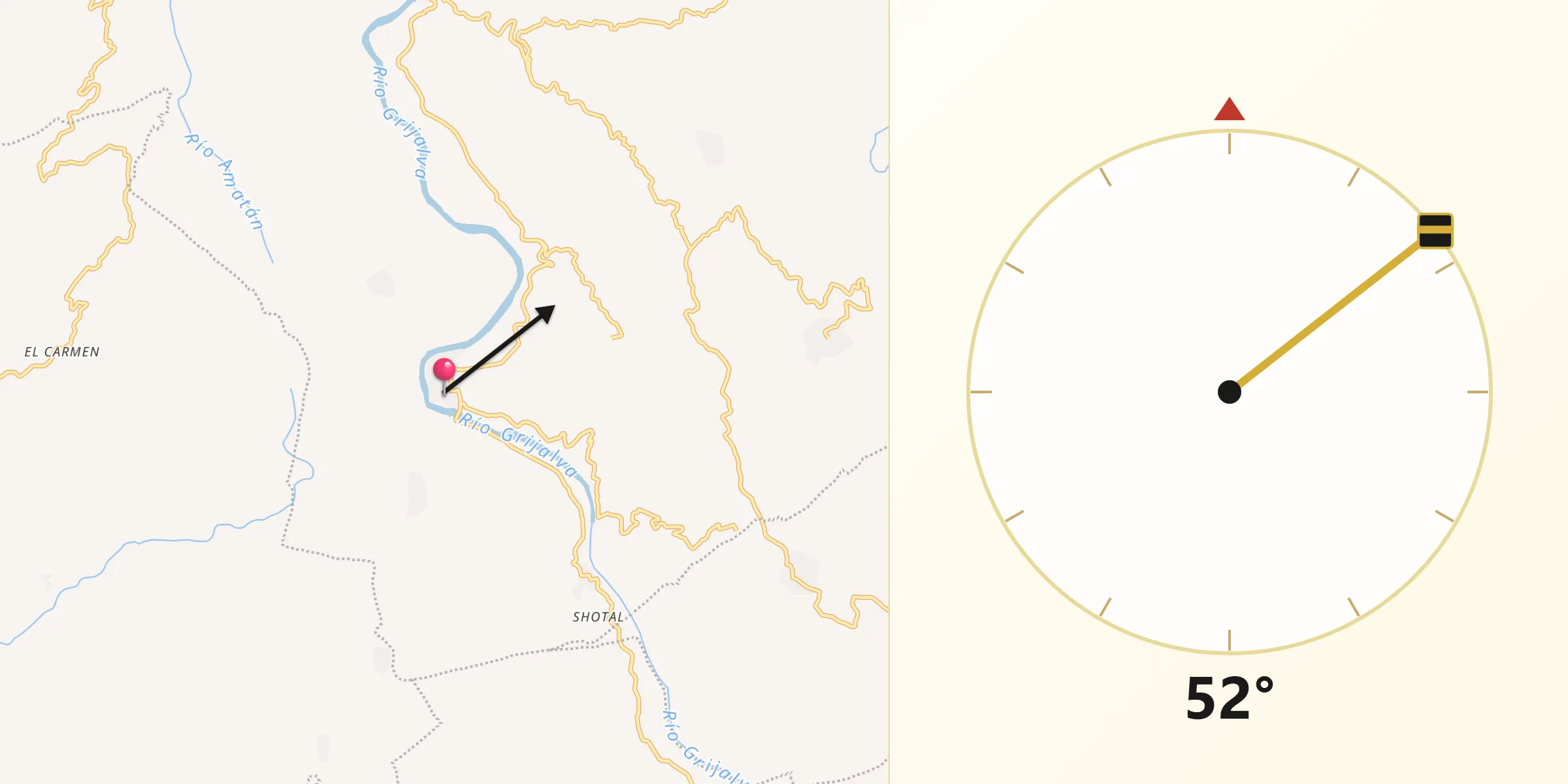 Dirección de la Qibla desde Oxolotán