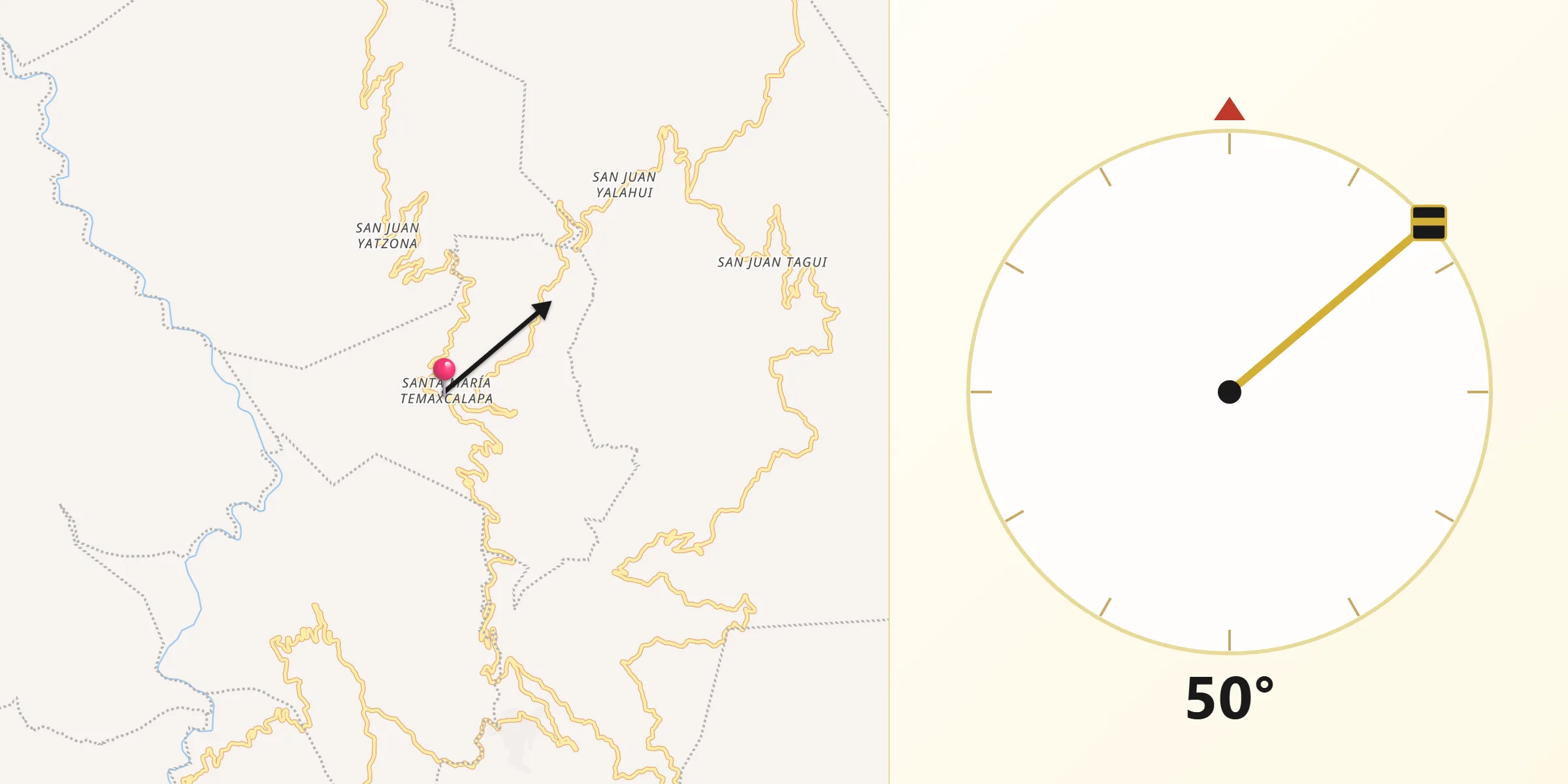 Dirección de la Qibla desde Santa María Temaxcalapa