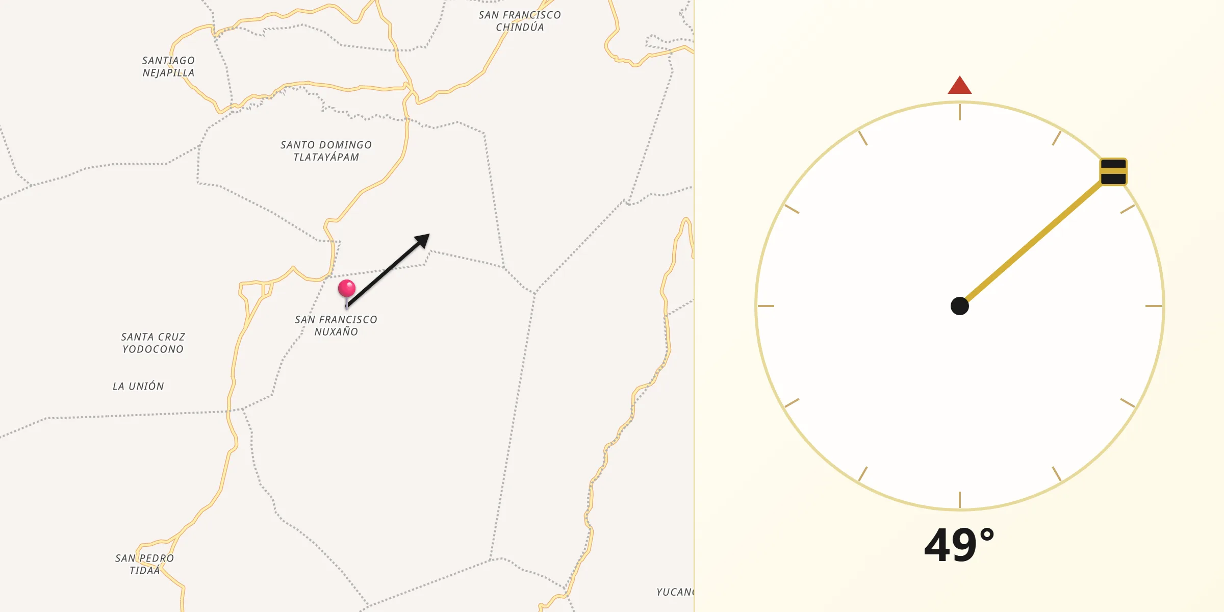 Dirección de la Qibla desde San Francisco Nuxaño