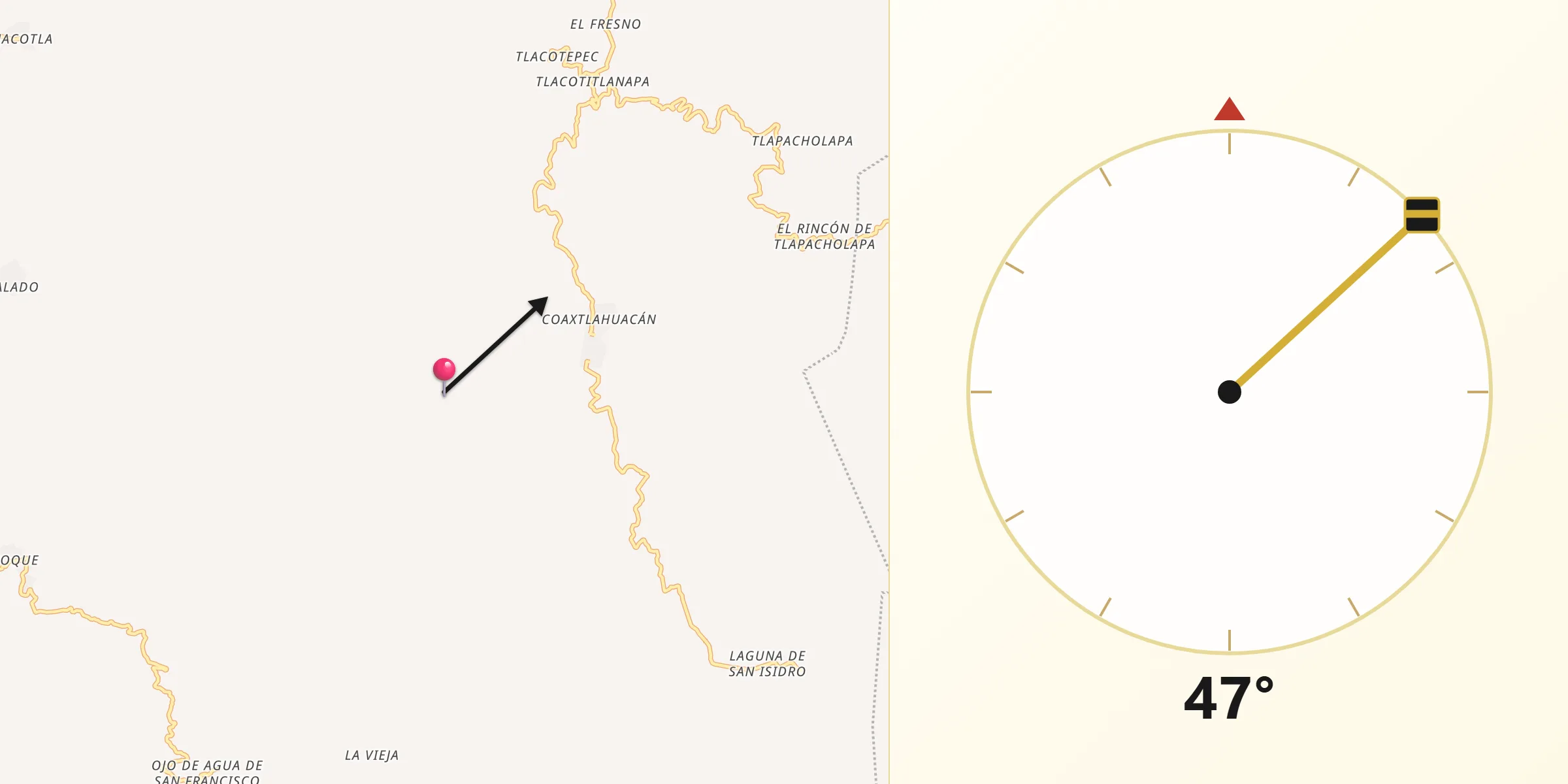 Dirección de la Qibla desde Mochitlán