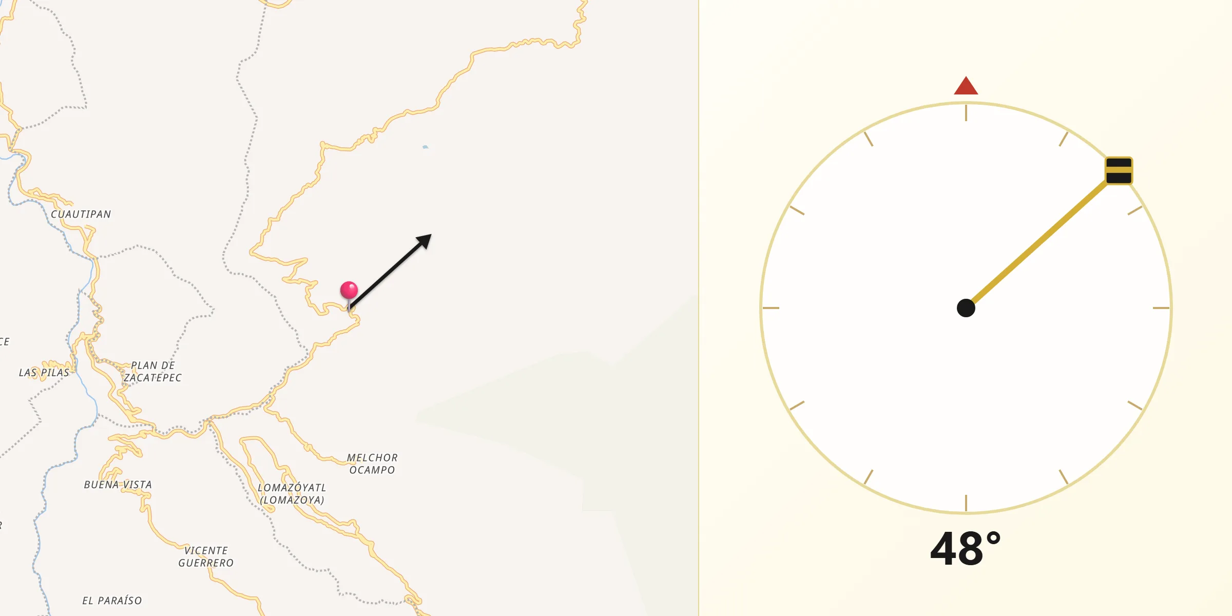 Dirección de la Qibla desde Xochapa