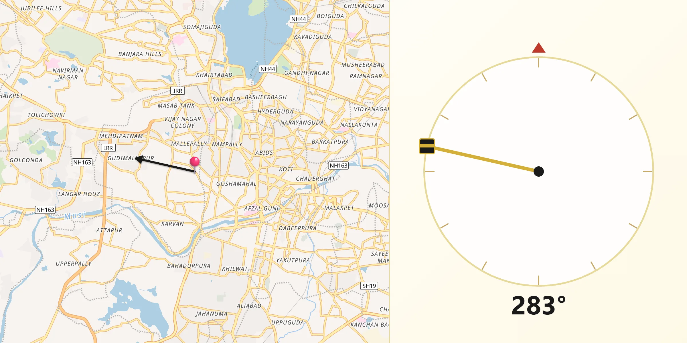 Qibla Direction from Hyderabad