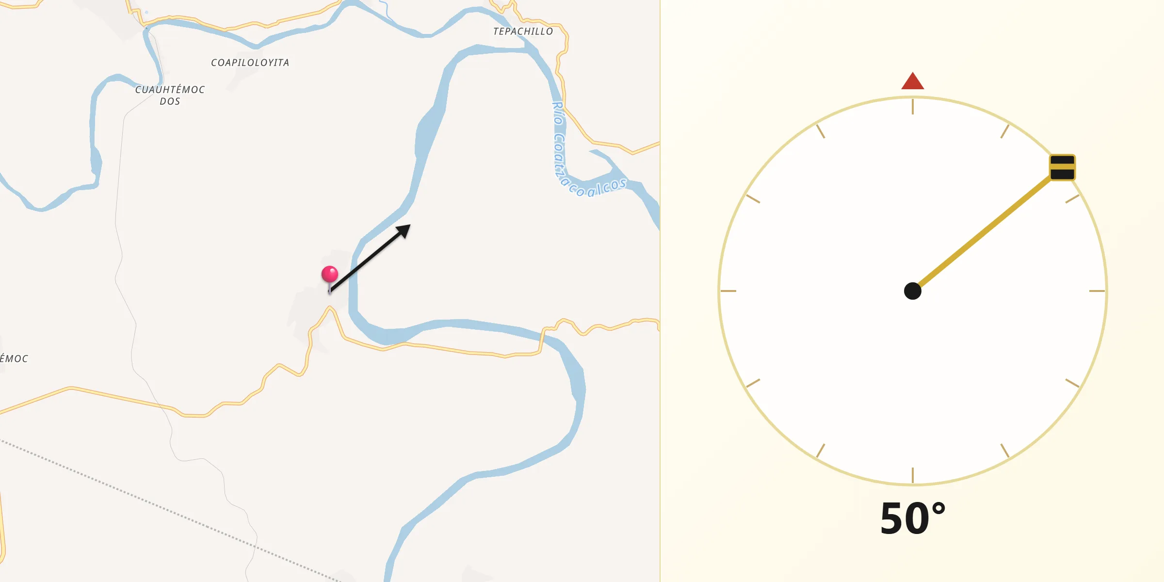 Dirección de la Qibla desde Suchilapan del Río
