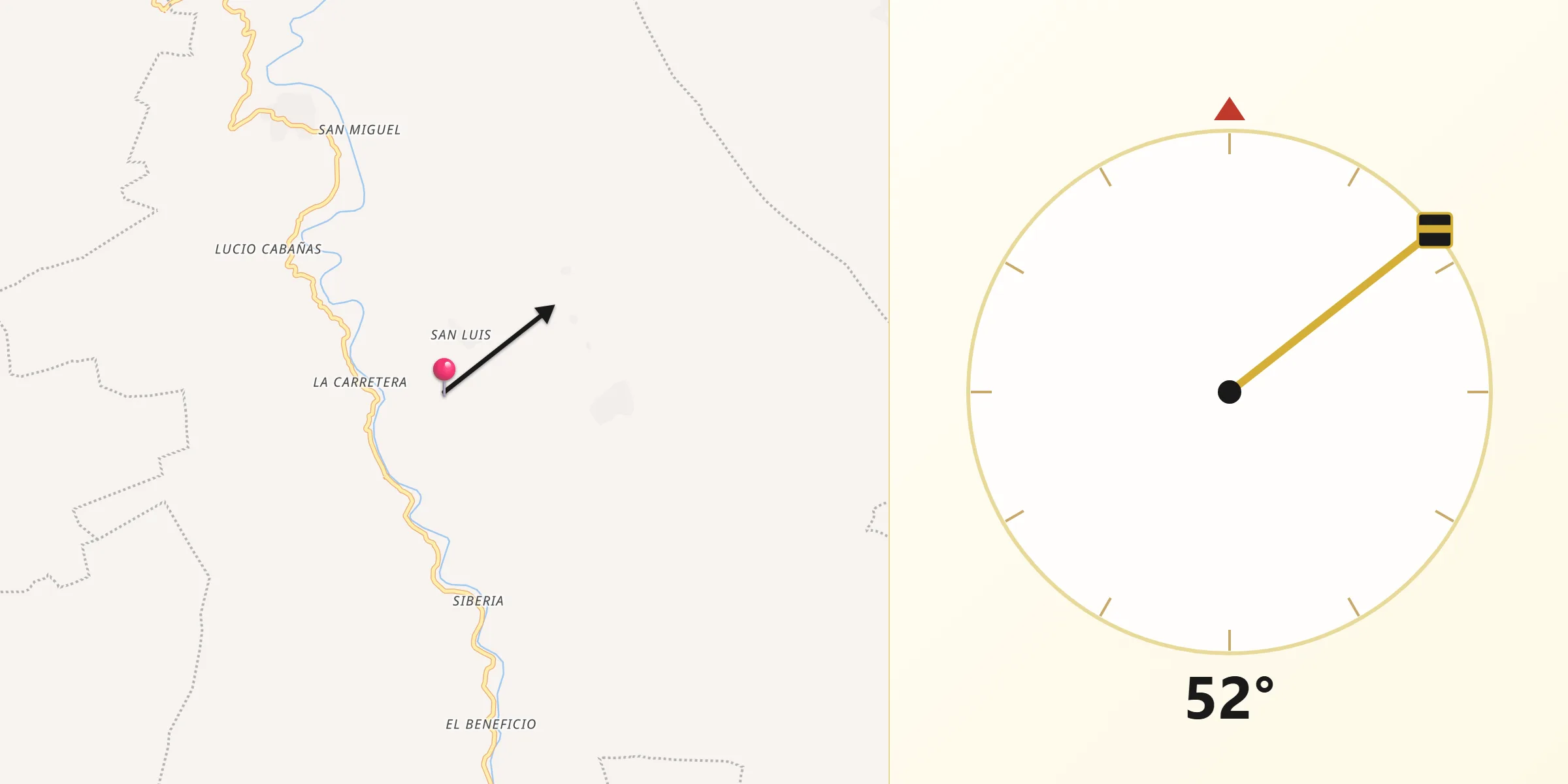 Dirección de la Qibla desde Solosuchiapa