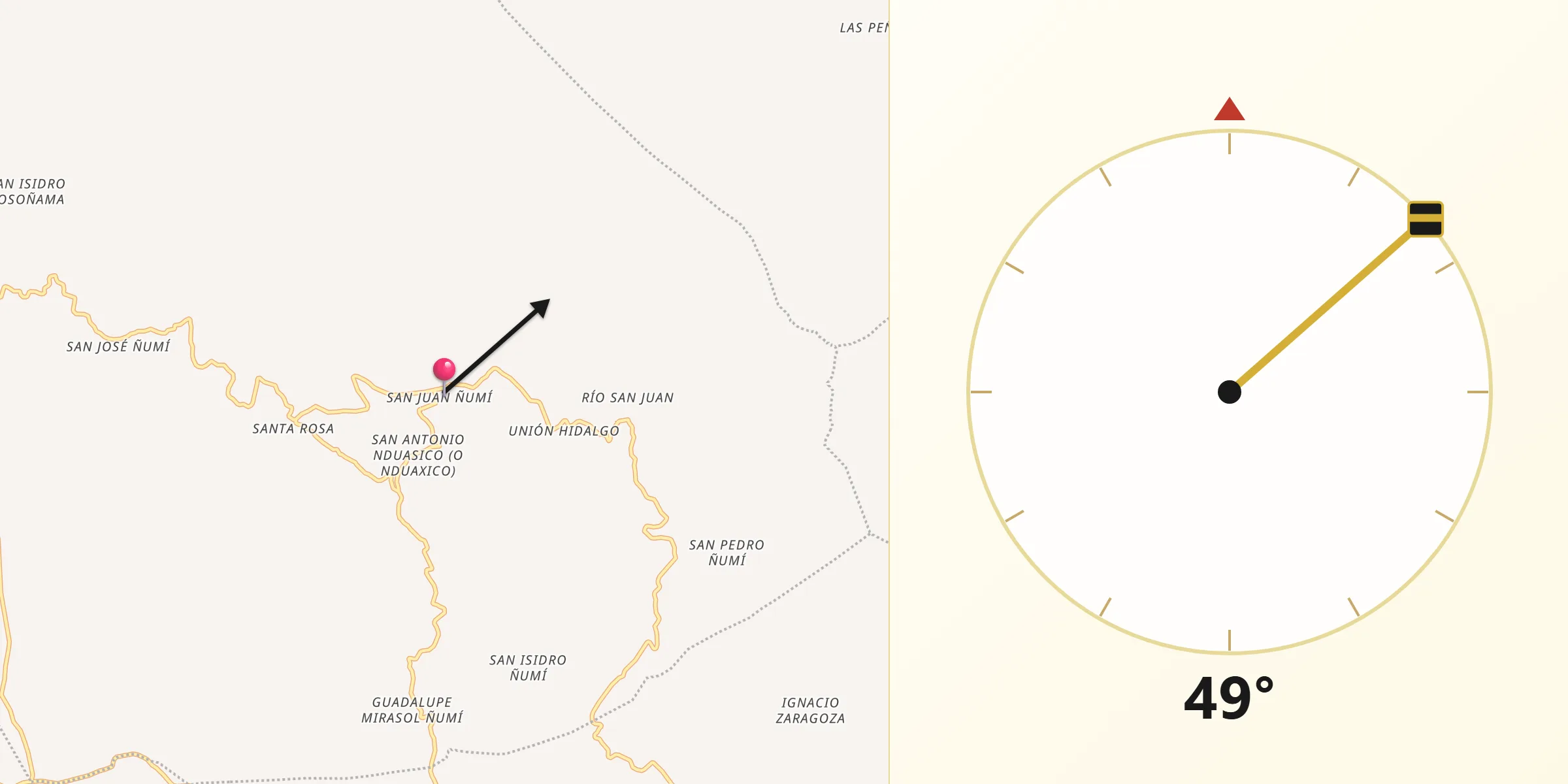 Dirección de la Qibla desde San Juan Ñumí