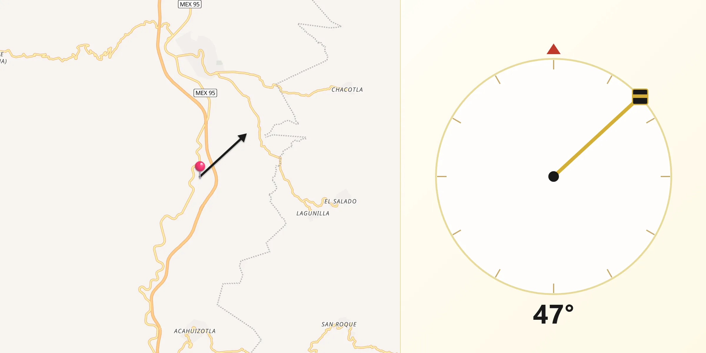 Dirección de la Qibla desde Palo Blanco
