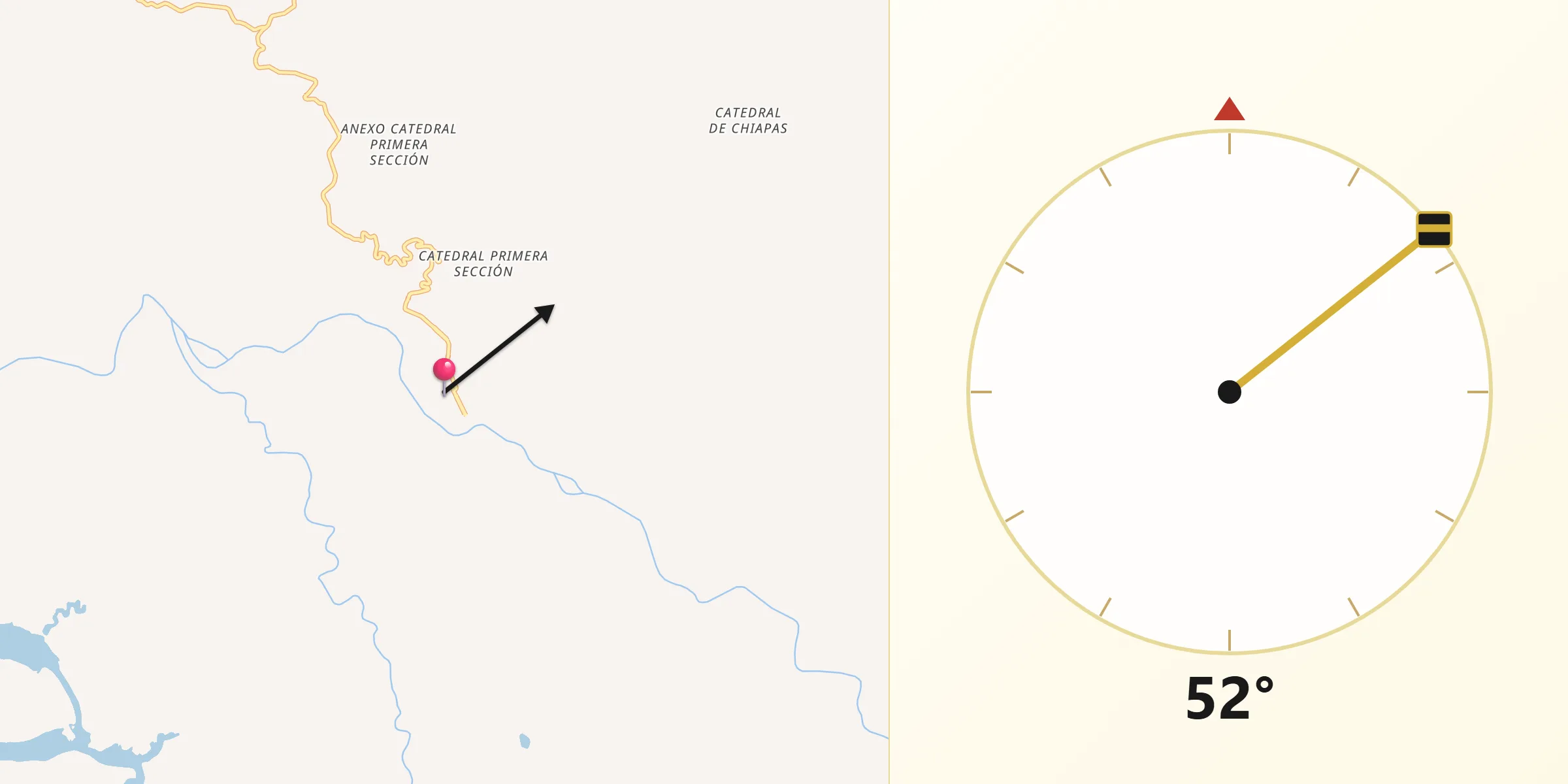 Dirección de la Qibla desde Ostuacán