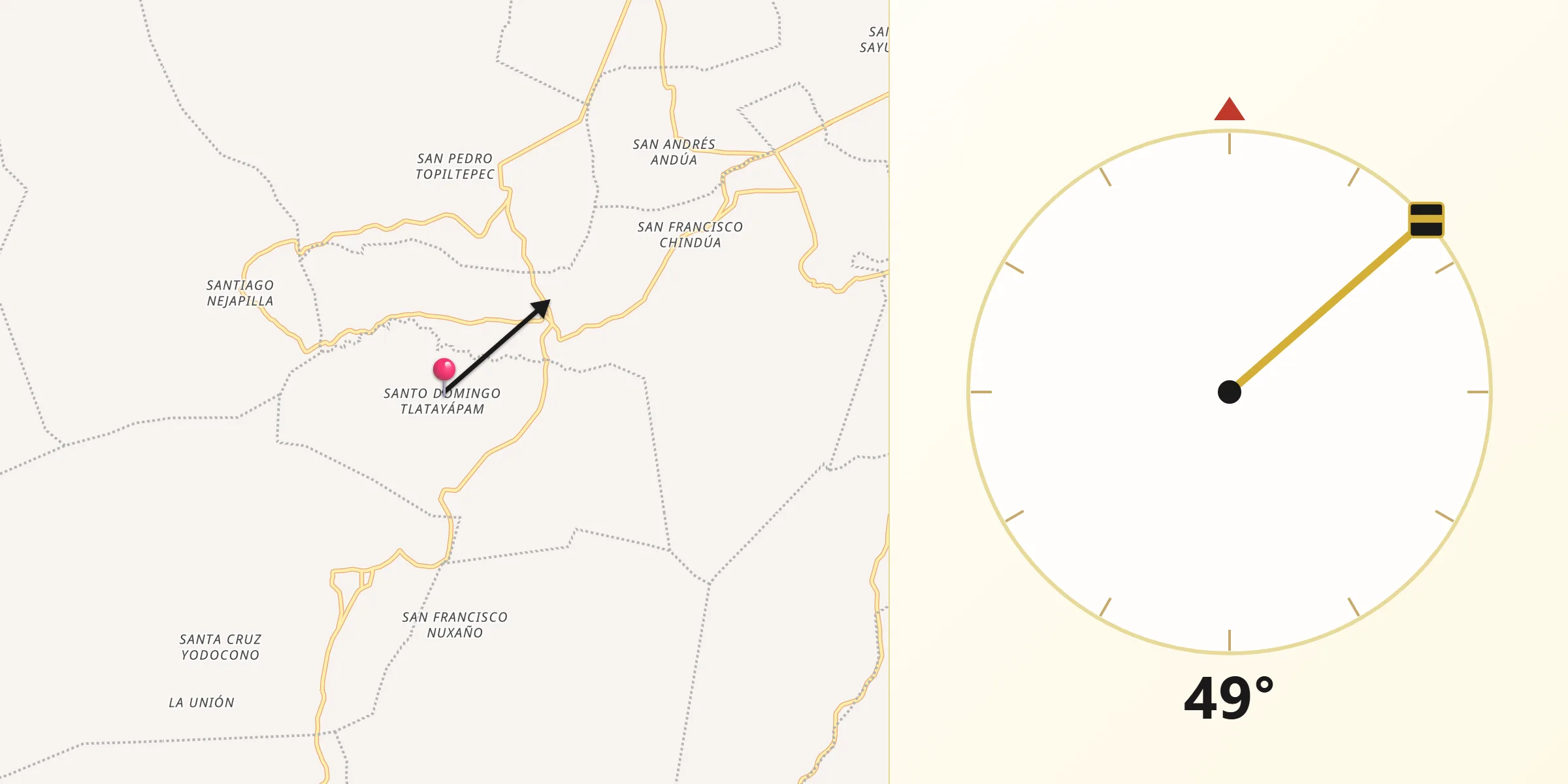 Dirección de la Qibla desde Santo Domingo Tlatayapam