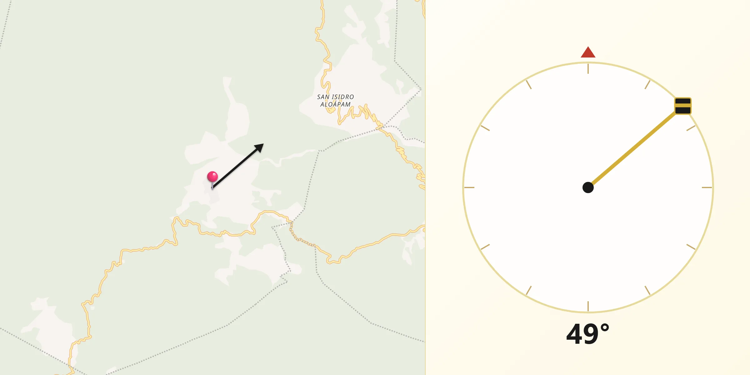 Dirección de la Qibla desde San Miguel Aloápam