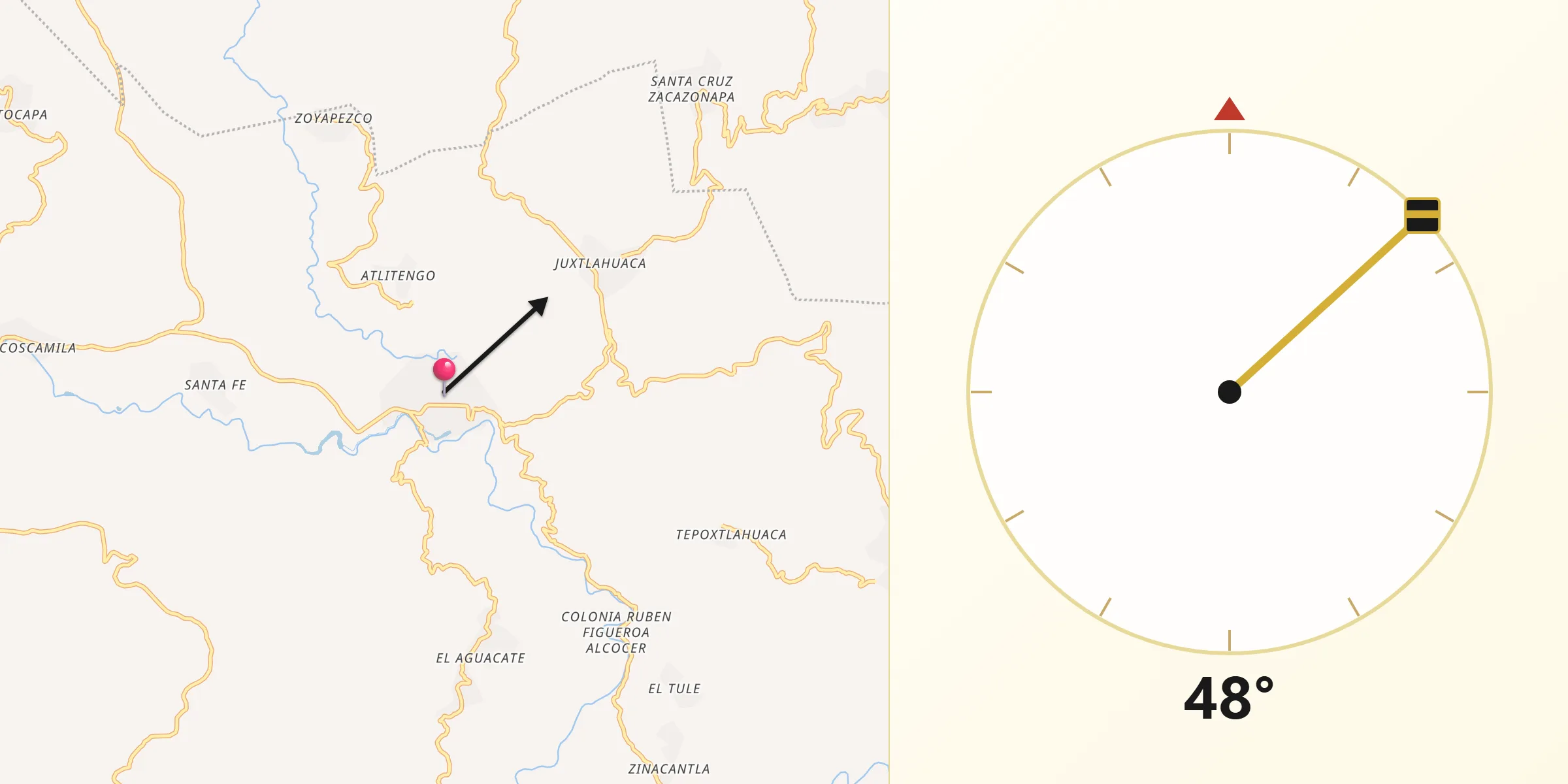 Dirección de la Qibla desde Colotlipa