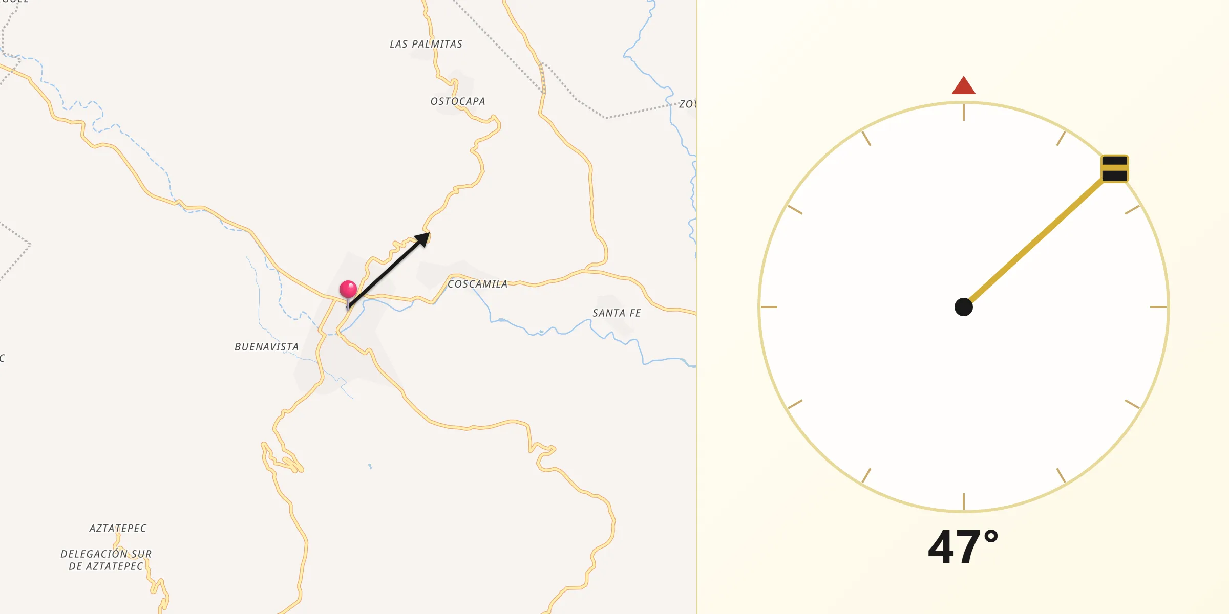 Dirección de la Qibla desde Quechultenango