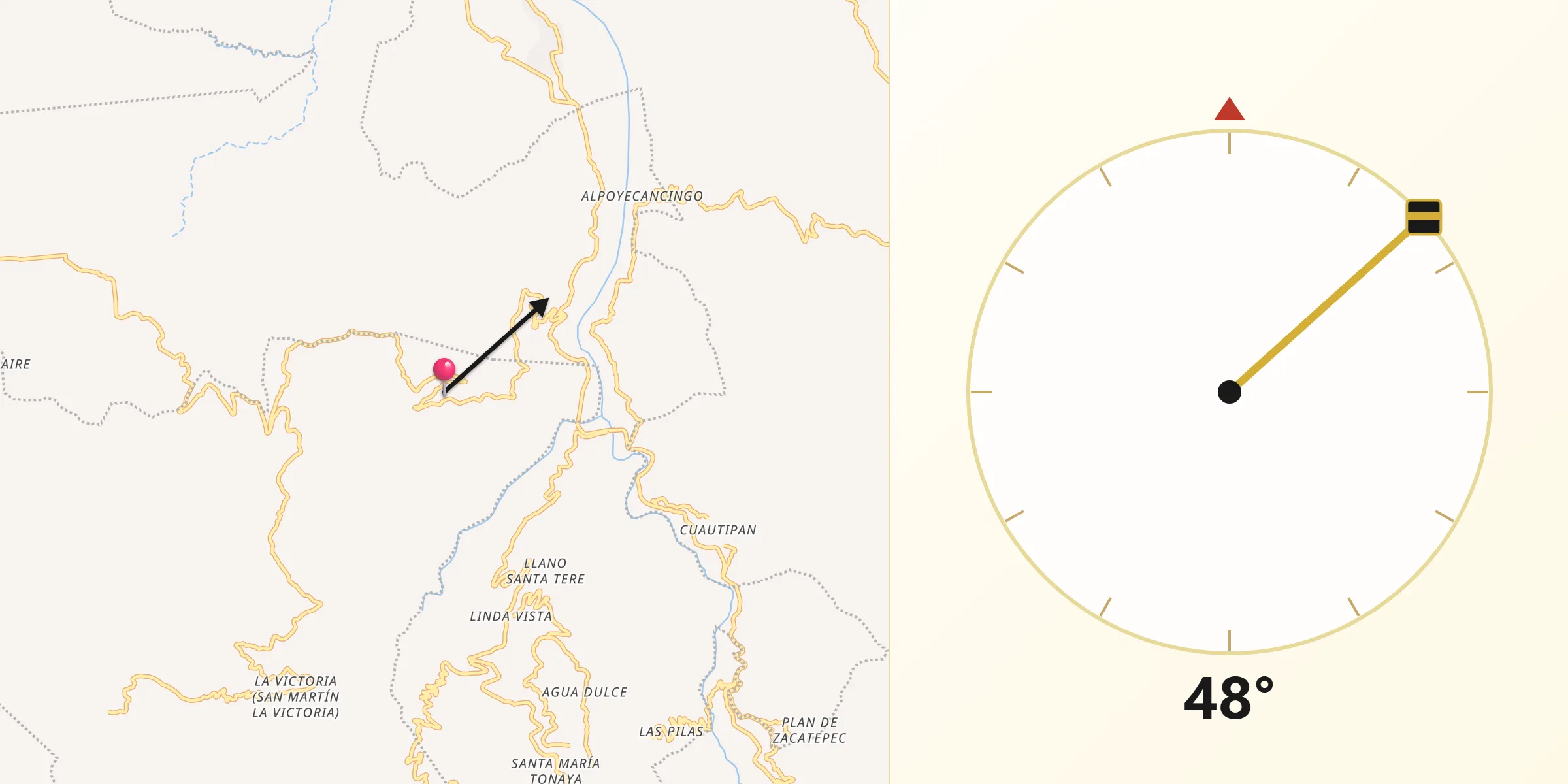 Dirección de la Qibla desde Cahuatache