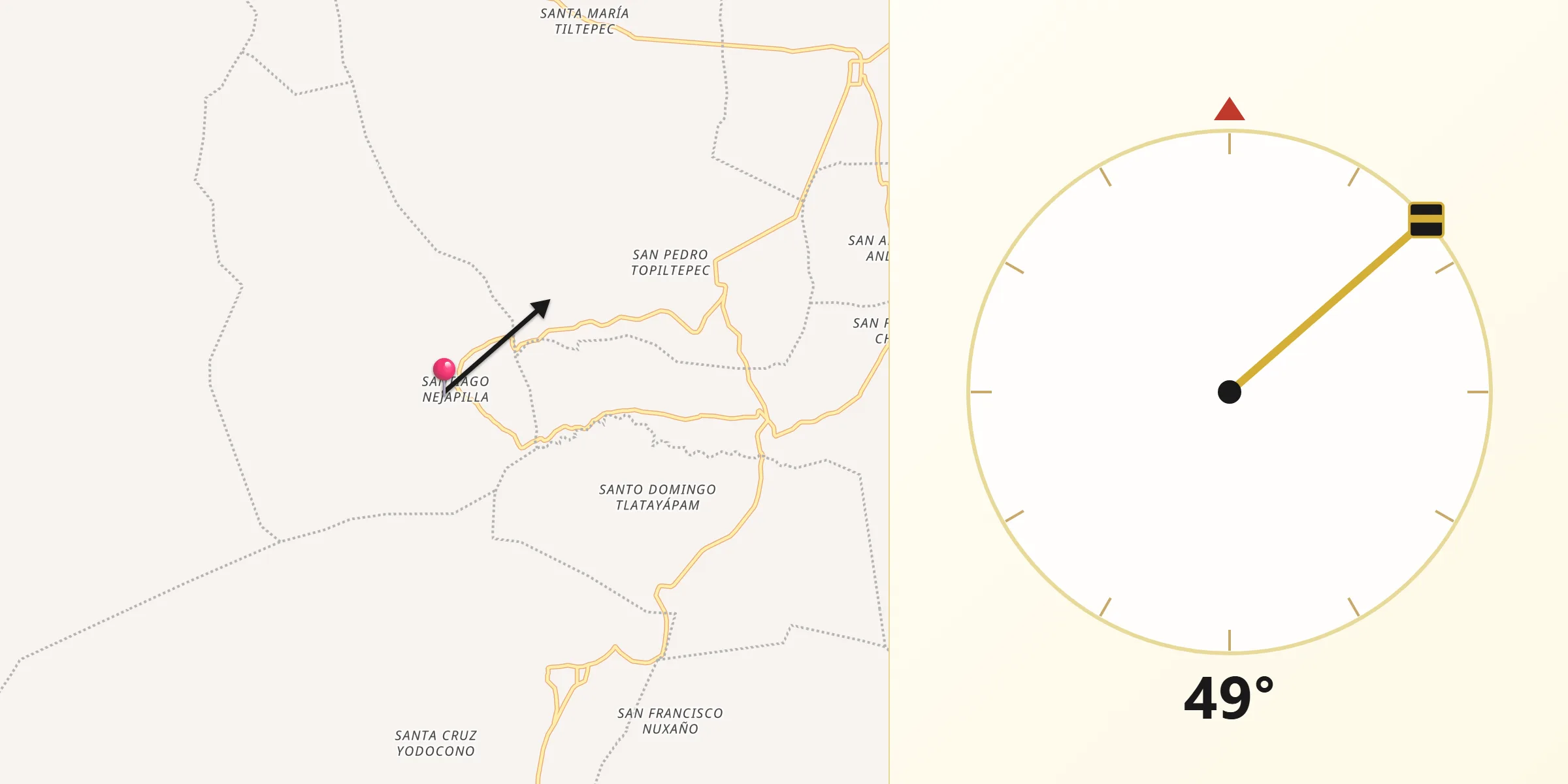 Dirección de la Qibla desde Santiago Nejapilla
