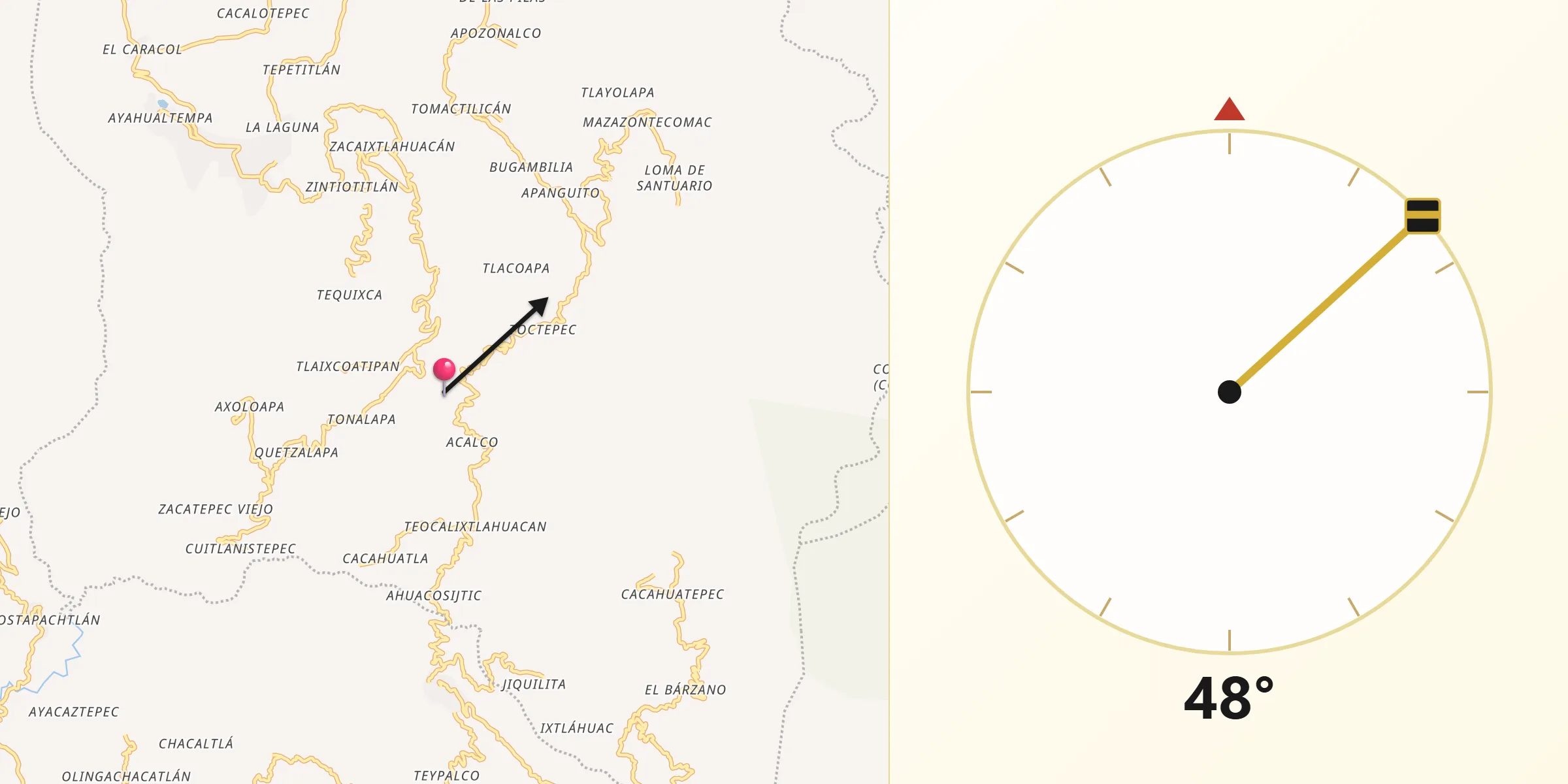 Dirección de la Qibla desde Ixcatla