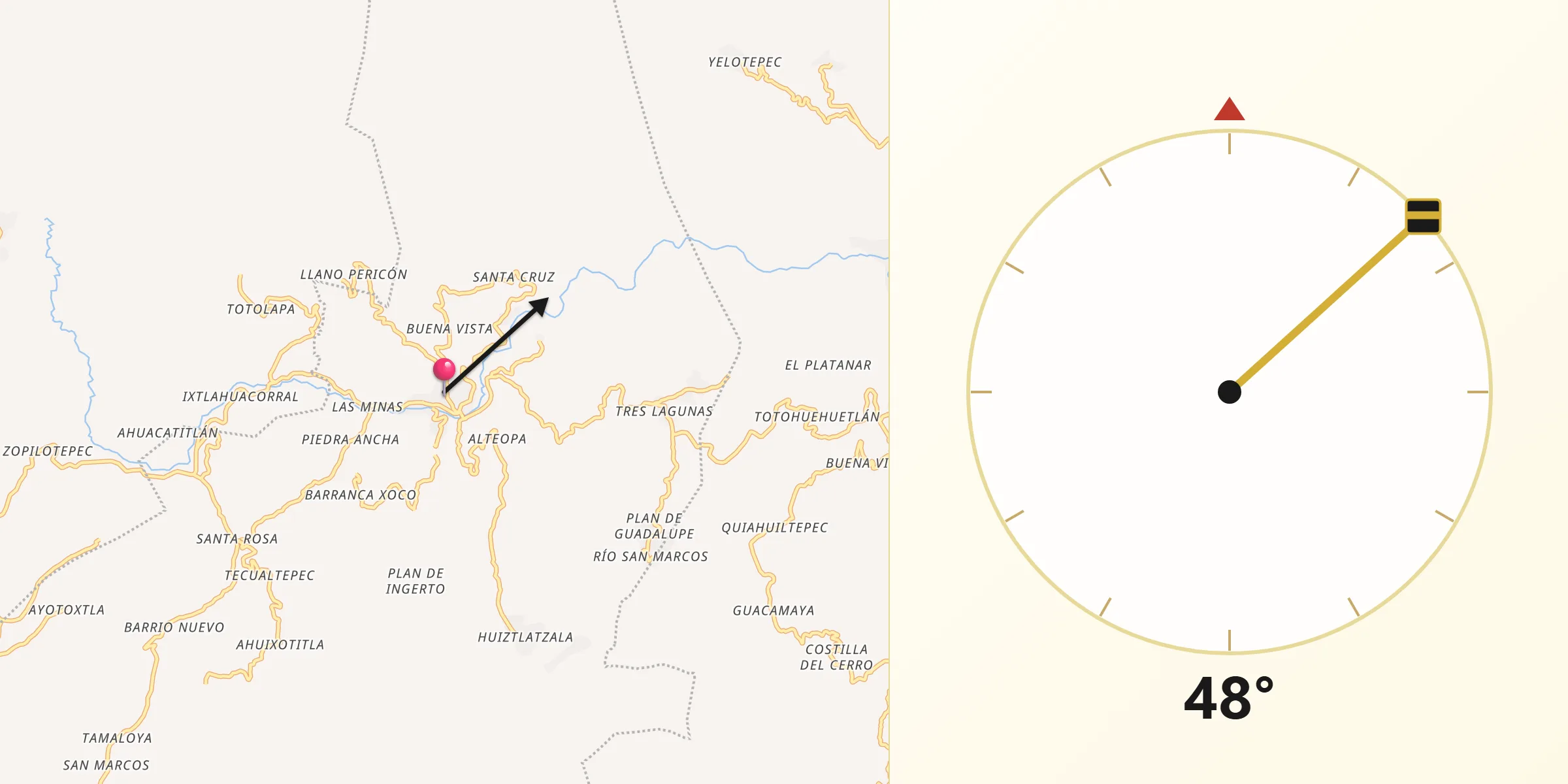 Dirección de la Qibla desde Zapotitlán Tablas