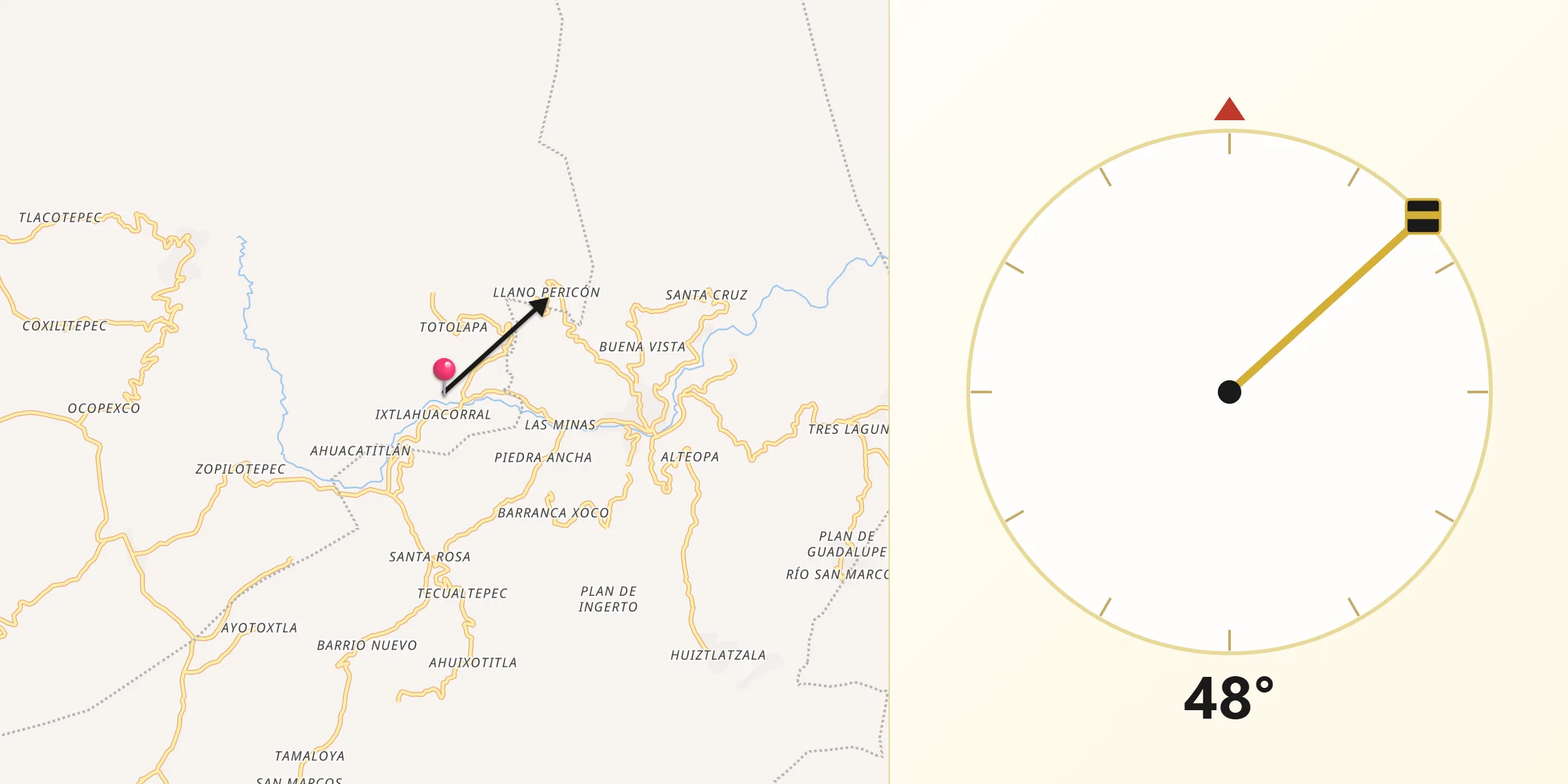 Dirección de la Qibla desde San Pedro Huitzapula Norte (Huitzapula Norte)
