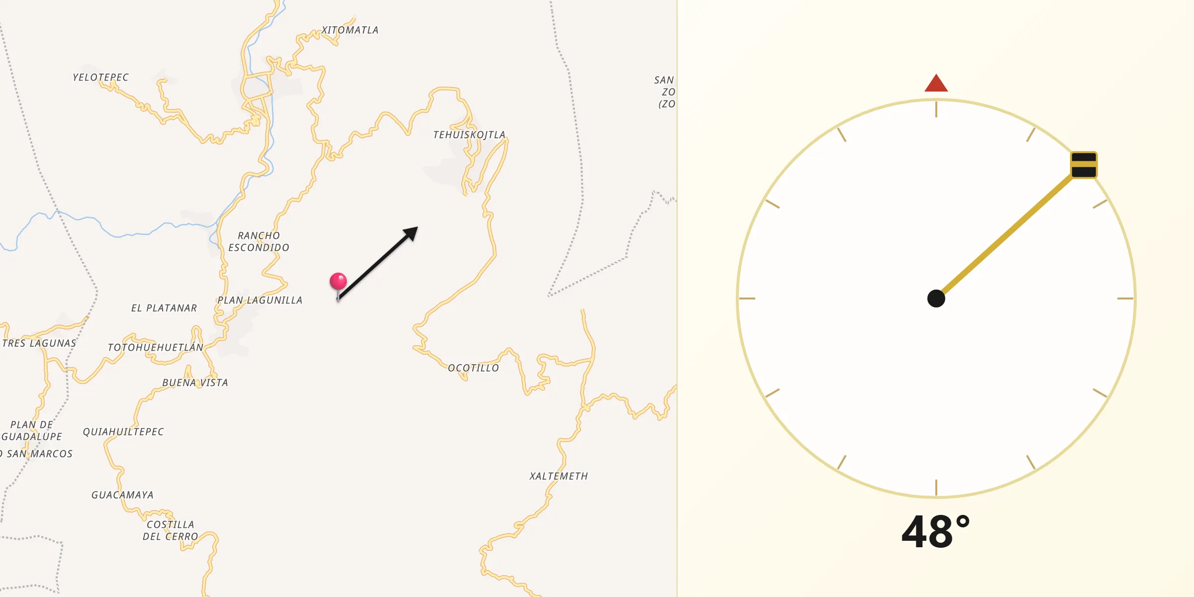 Dirección de la Qibla desde Copanatoyac