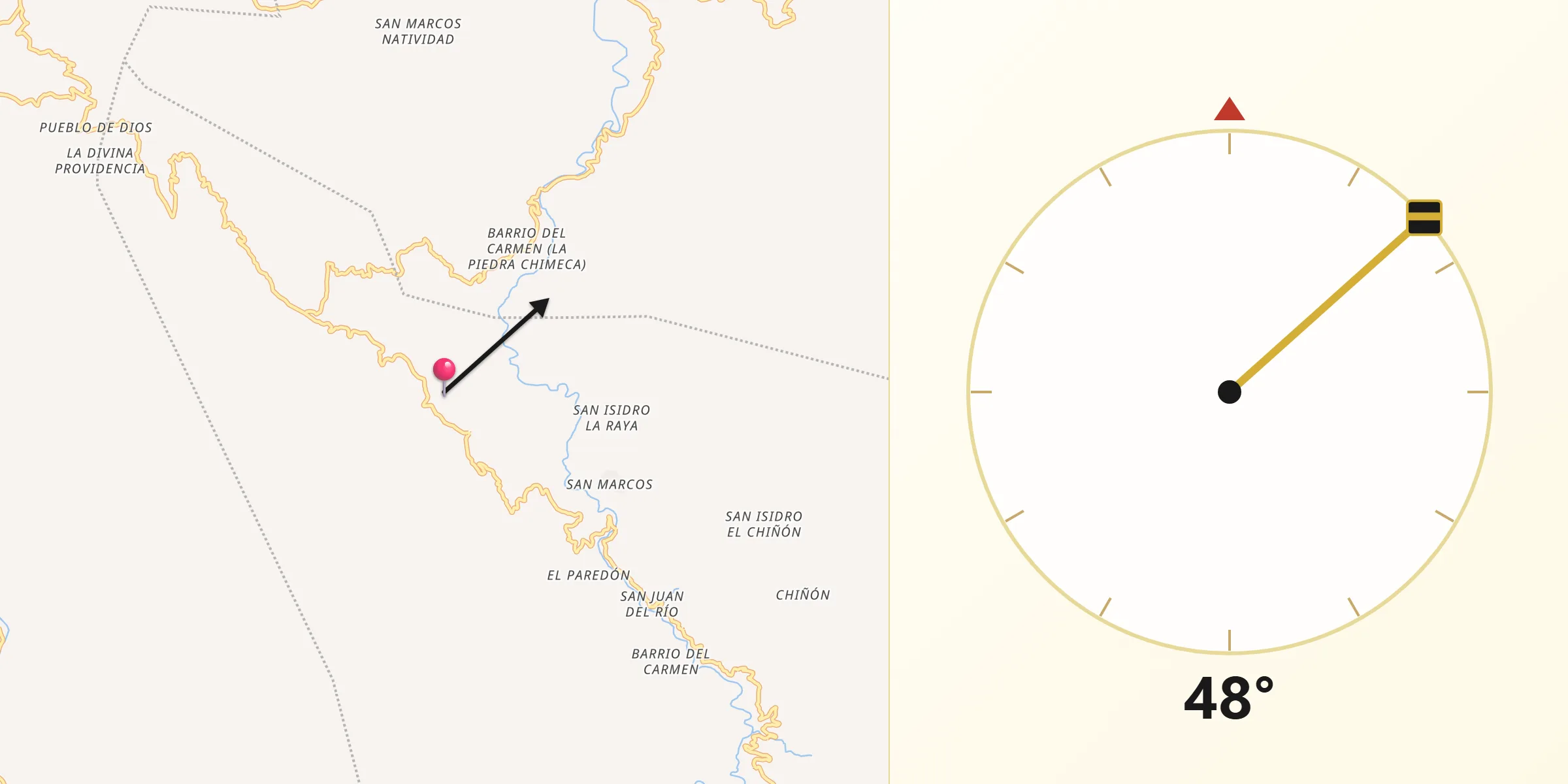 Dirección de la Qibla desde Ahuajutla