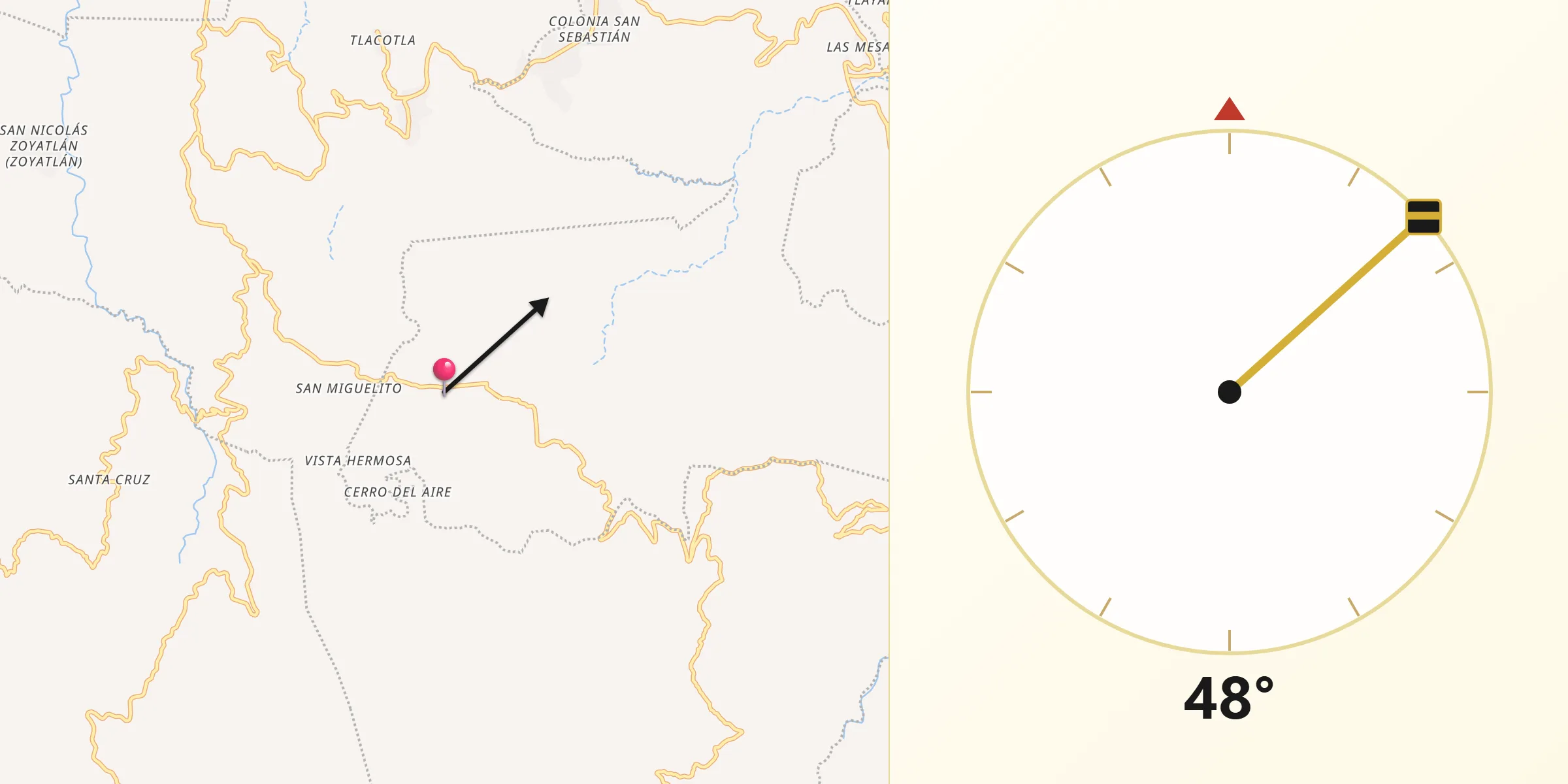 Dirección de la Qibla desde Tototepec