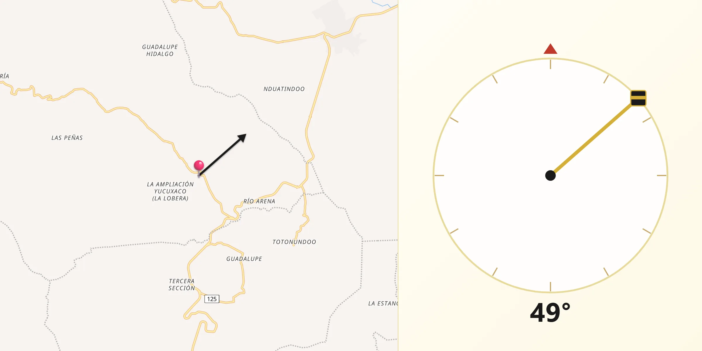 Dirección de la Qibla desde San Pedro Mártir Yucuxaco